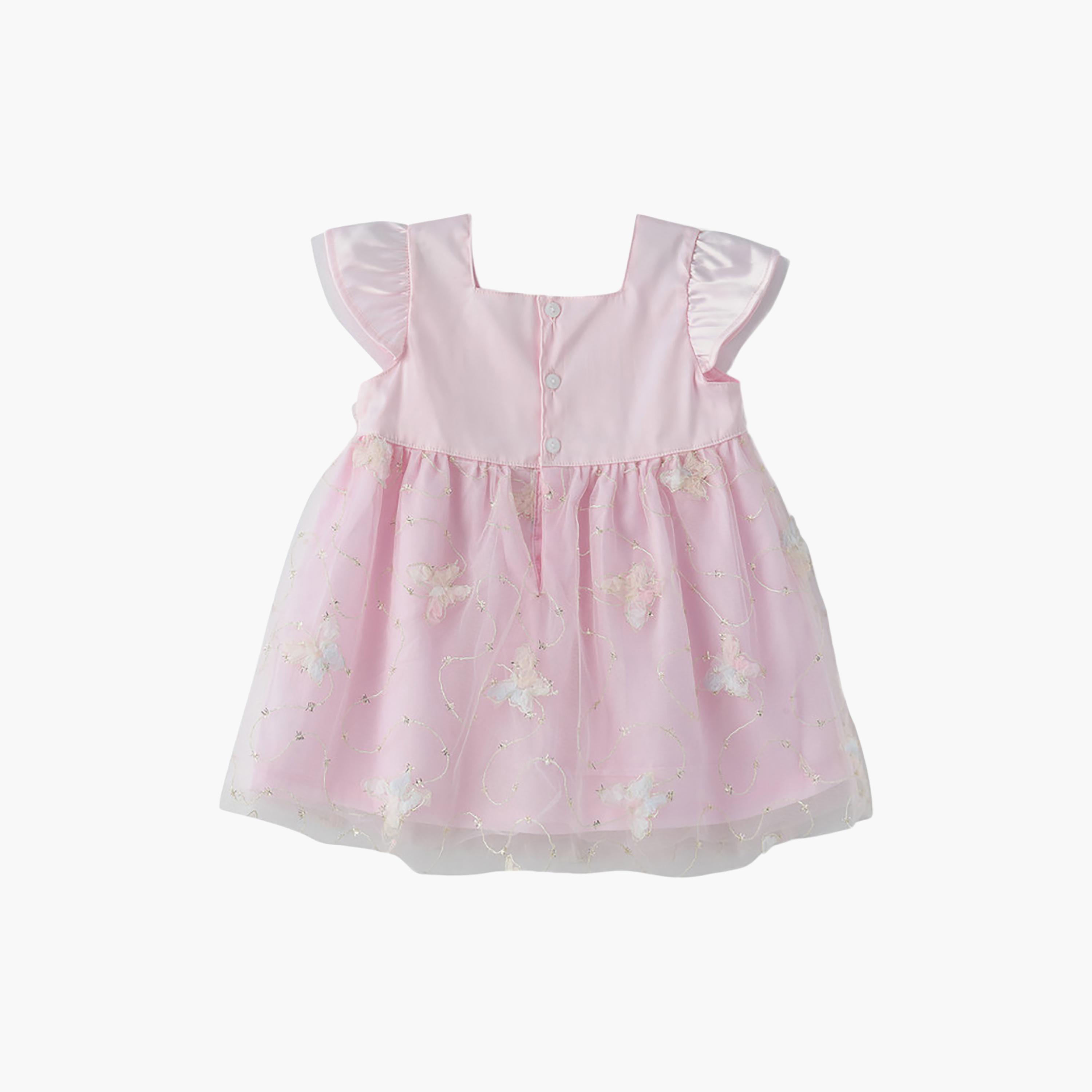 فستان قطن بنقشة زهور وأكمام قصيرة جداً (كاب) من يونيكيدز-baby-girls-clothing-dressesandjumpsuits-image-2