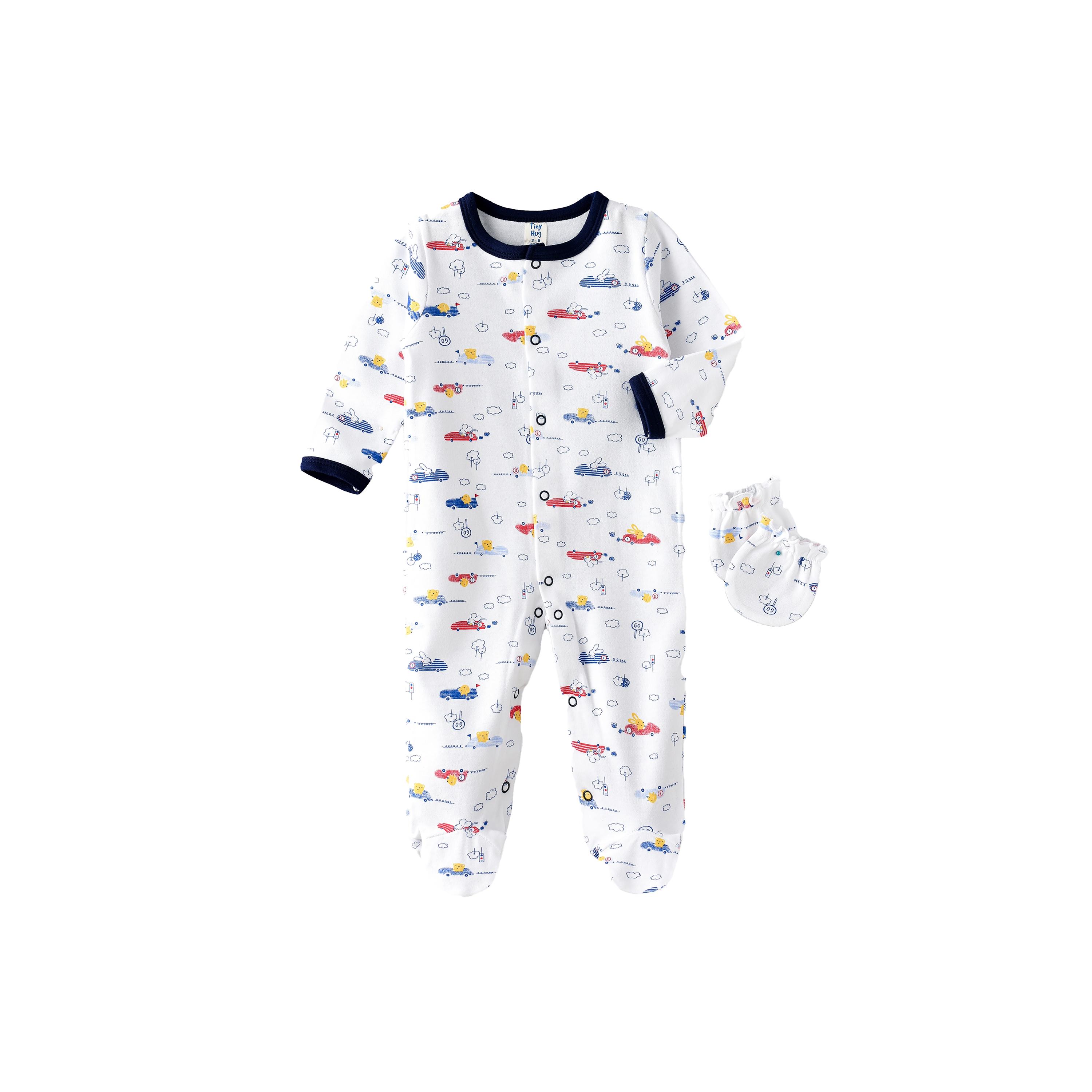 UniqKidz Soft and Comfortable Sleepsuit with Mittens for Baby Boys-baby-boys-clothing-nightwear-sleepsuits-image-1