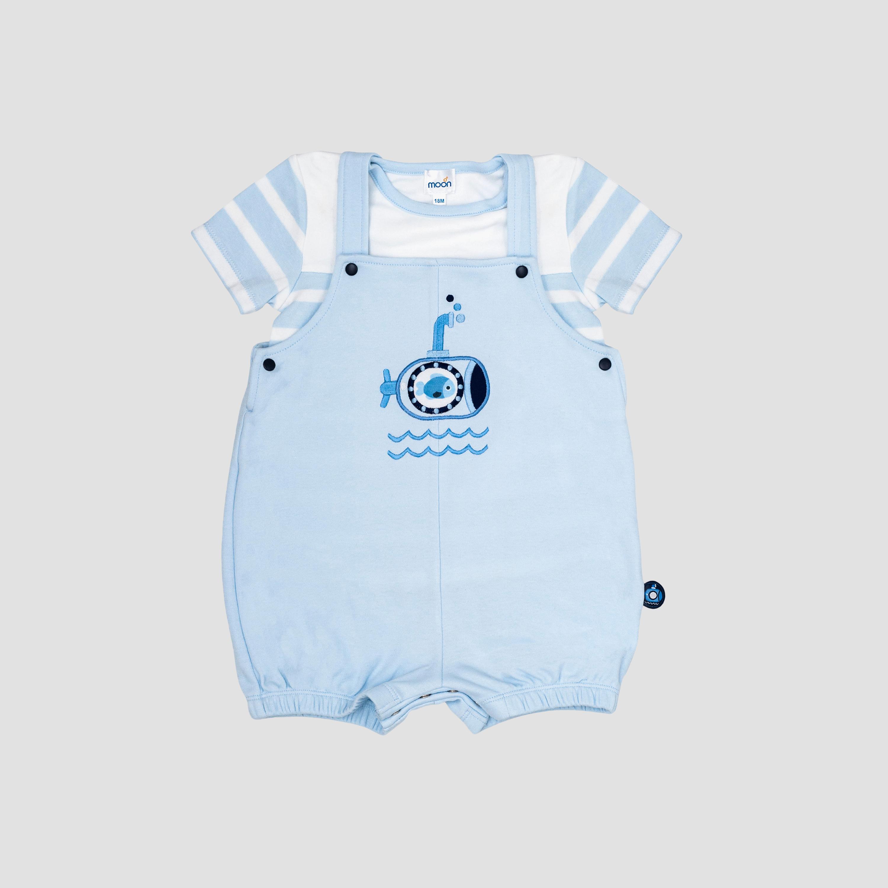 Moon Little Submarine Cotton T-Shirt & Dungaree Set-baby-girls-clothing-rompers-image-1