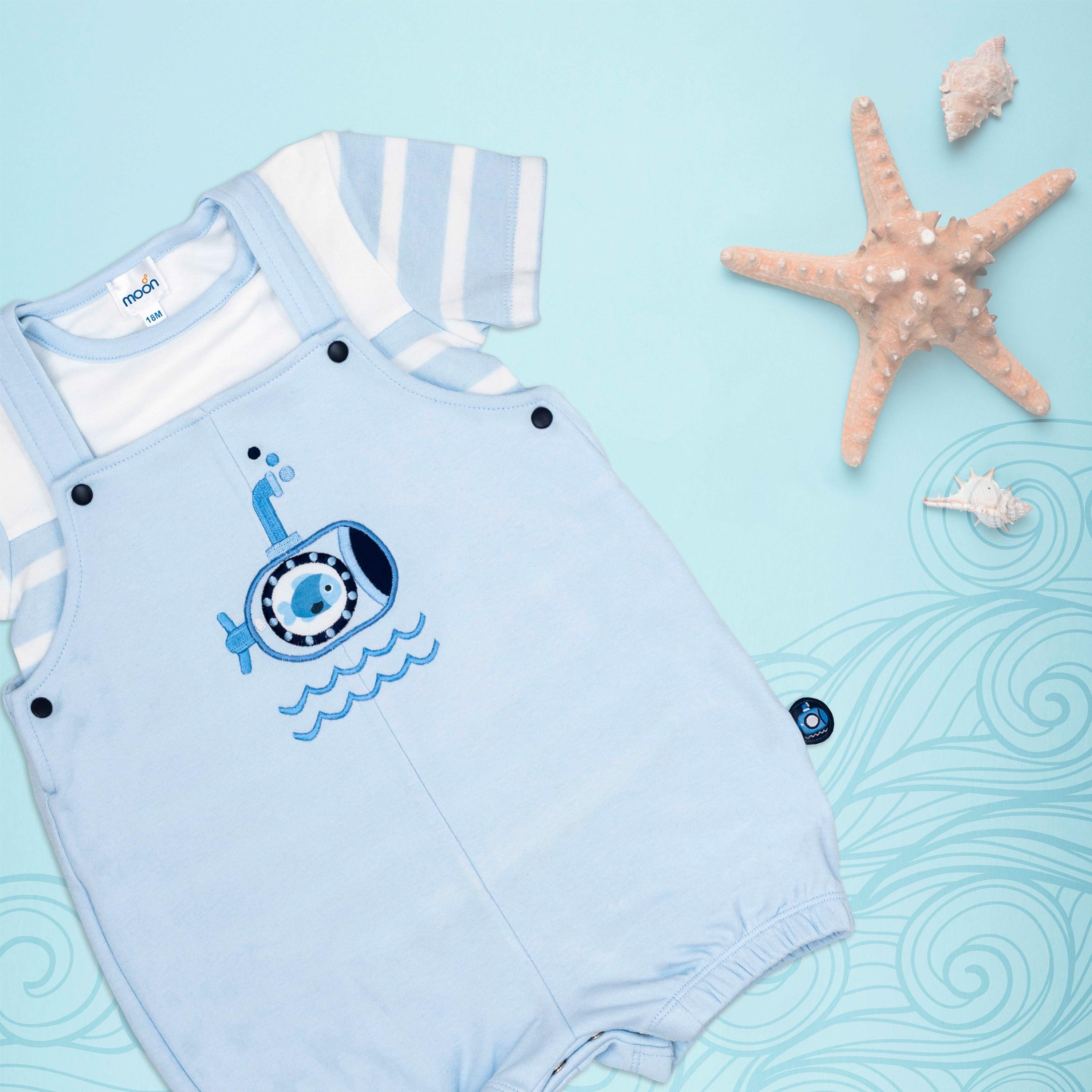 Moon Little Submarine Cotton T-Shirt & Dungaree Set-baby-girls-clothing-rompers-image-5
