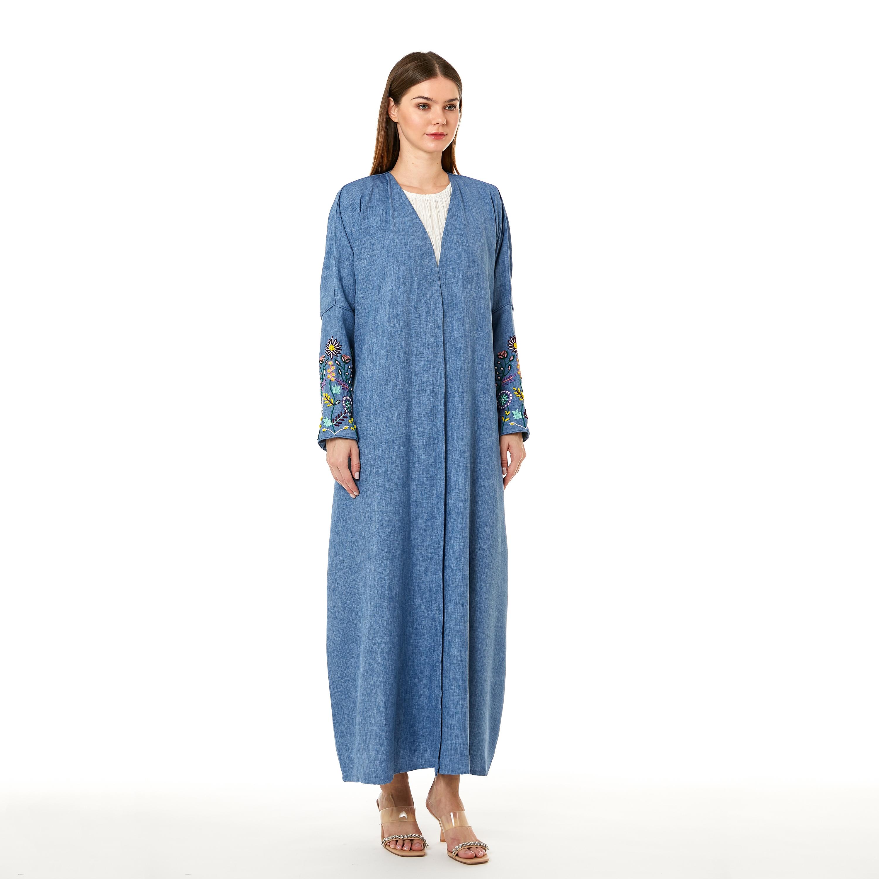 Moistreet Blue Open-Front Women's Abaya with Hijab-women-arabicclothing-abayas-image-1