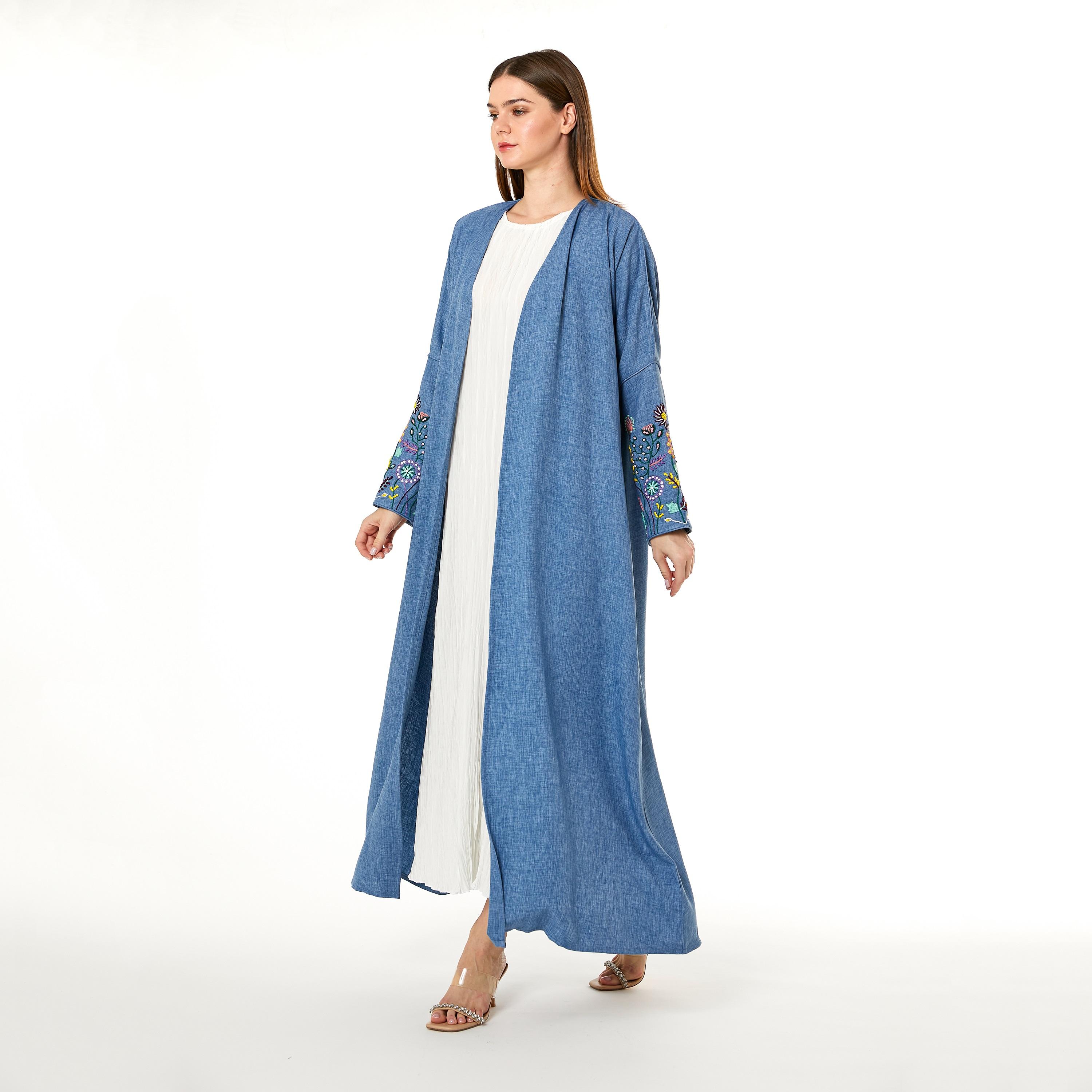 Moistreet Blue Open-Front Women's Abaya with Hijab-women-arabicclothing-abayas-image-3