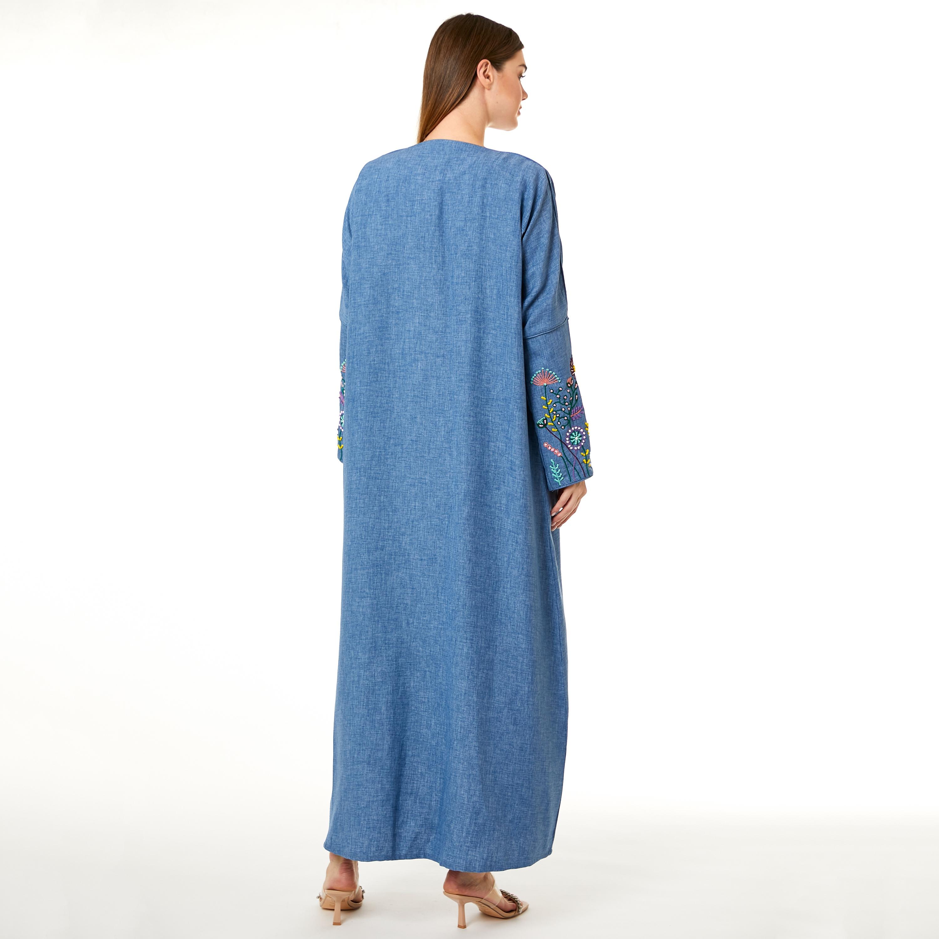 Moistreet Blue Open-Front Women's Abaya with Hijab-women-arabicclothing-abayas-image-4