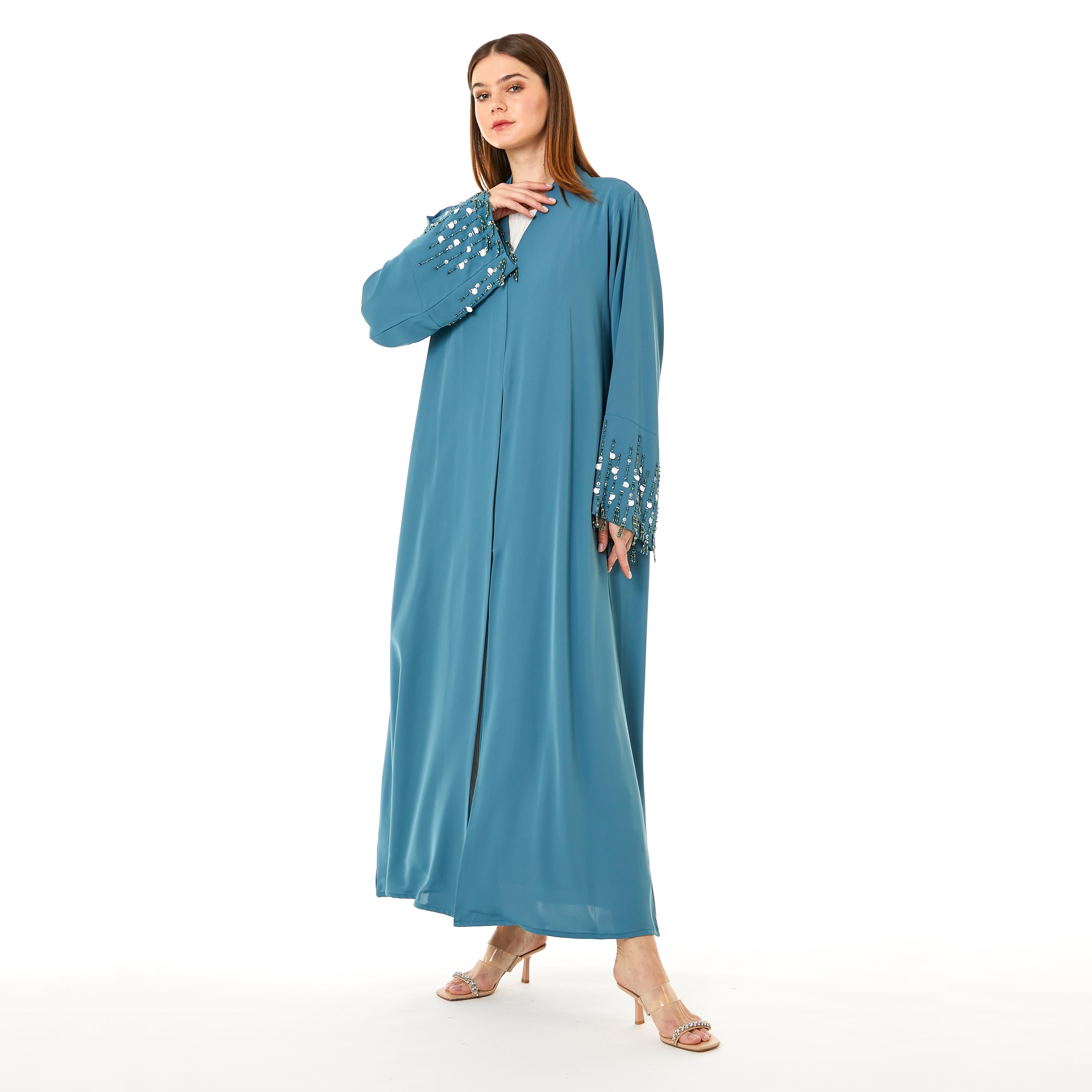Moistreet Blue Nida Women's Abaya with Hijab-women-arabicclothing-abayas-image-1