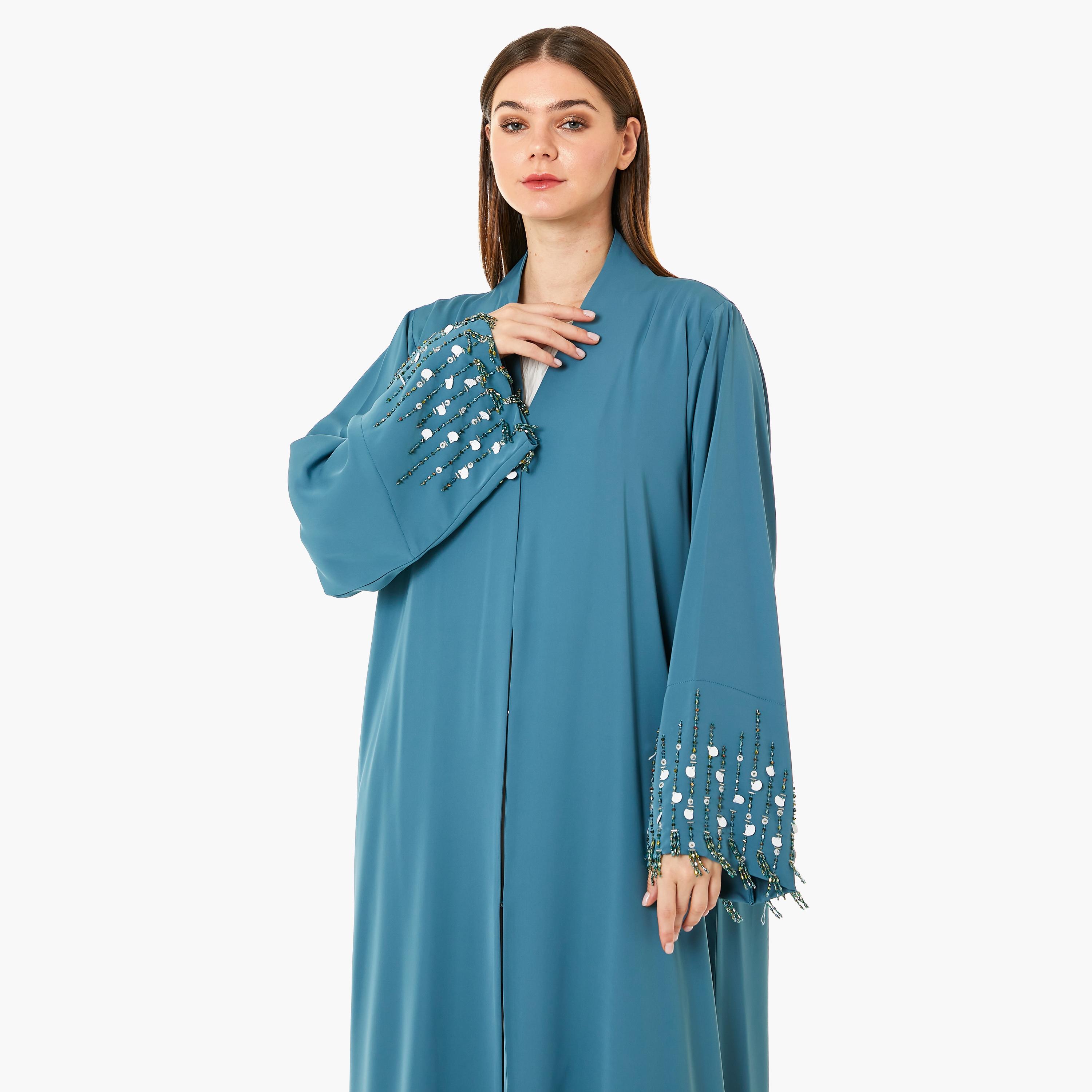 Moistreet Blue Nida Women's Abaya with Hijab-women-arabicclothing-abayas-image-2