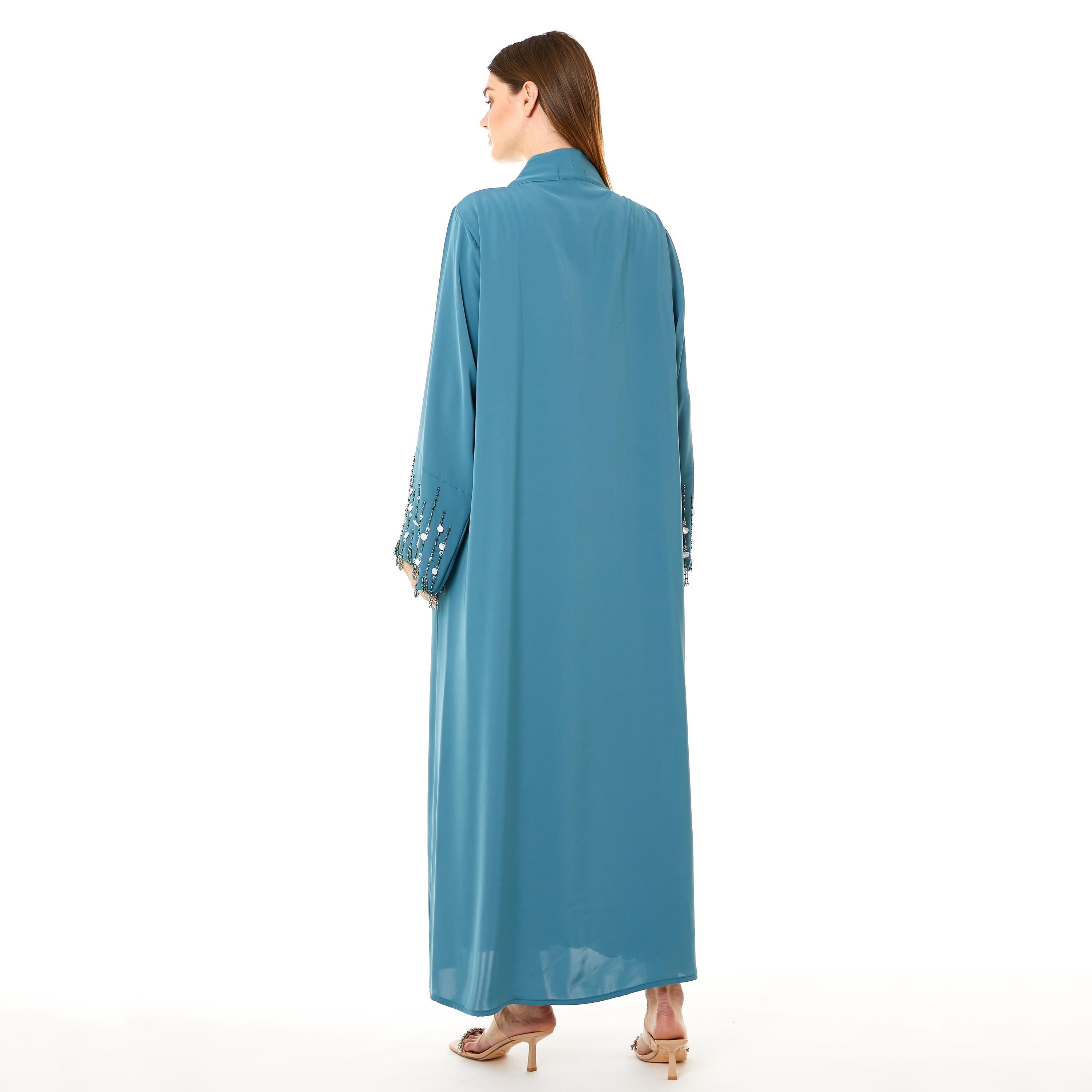 Moistreet Blue Nida Women's Abaya with Hijab-women-arabicclothing-abayas-image-4