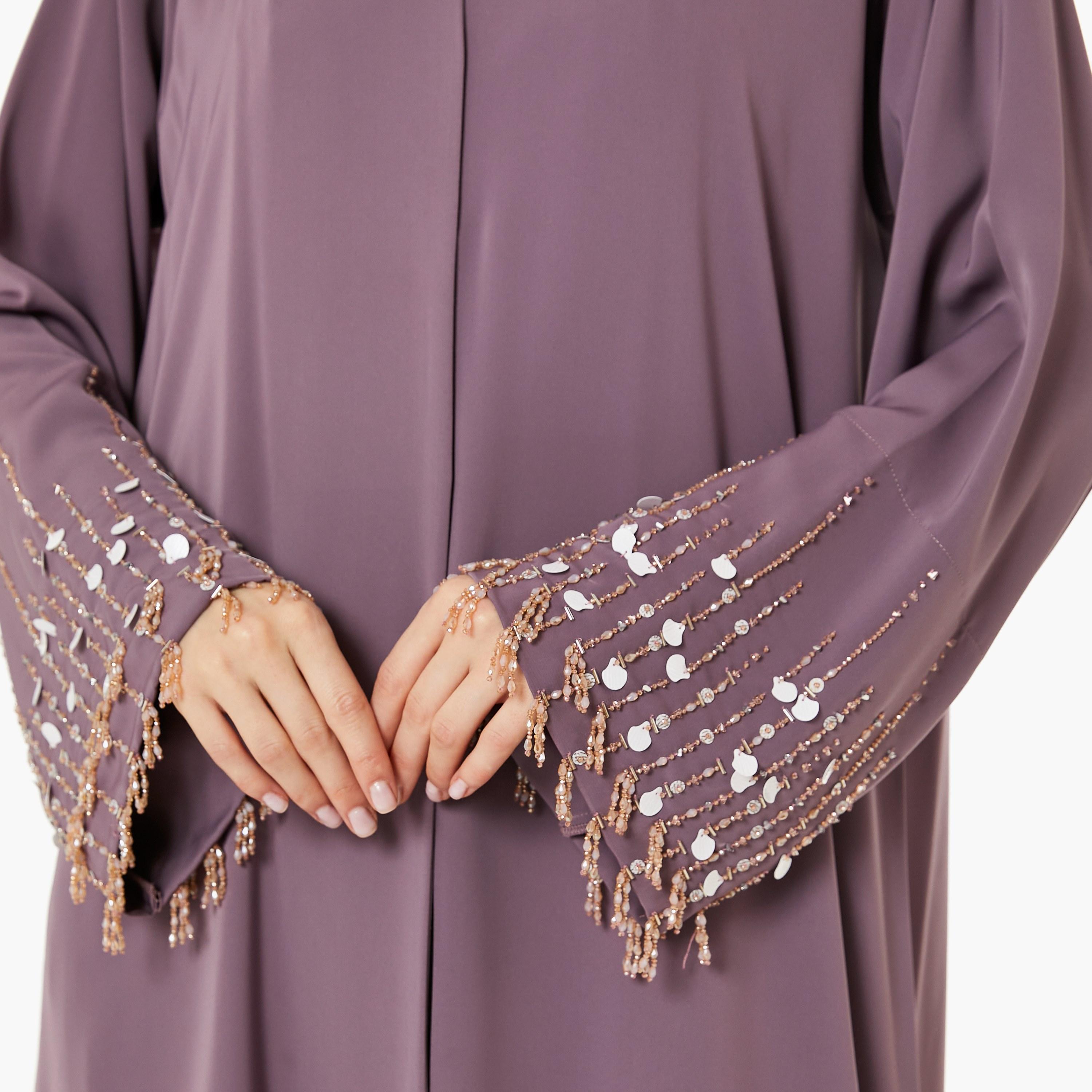 Moistreet Purple Nida Women's Abaya with Hijab-women-arabicclothing-abayas-image-2