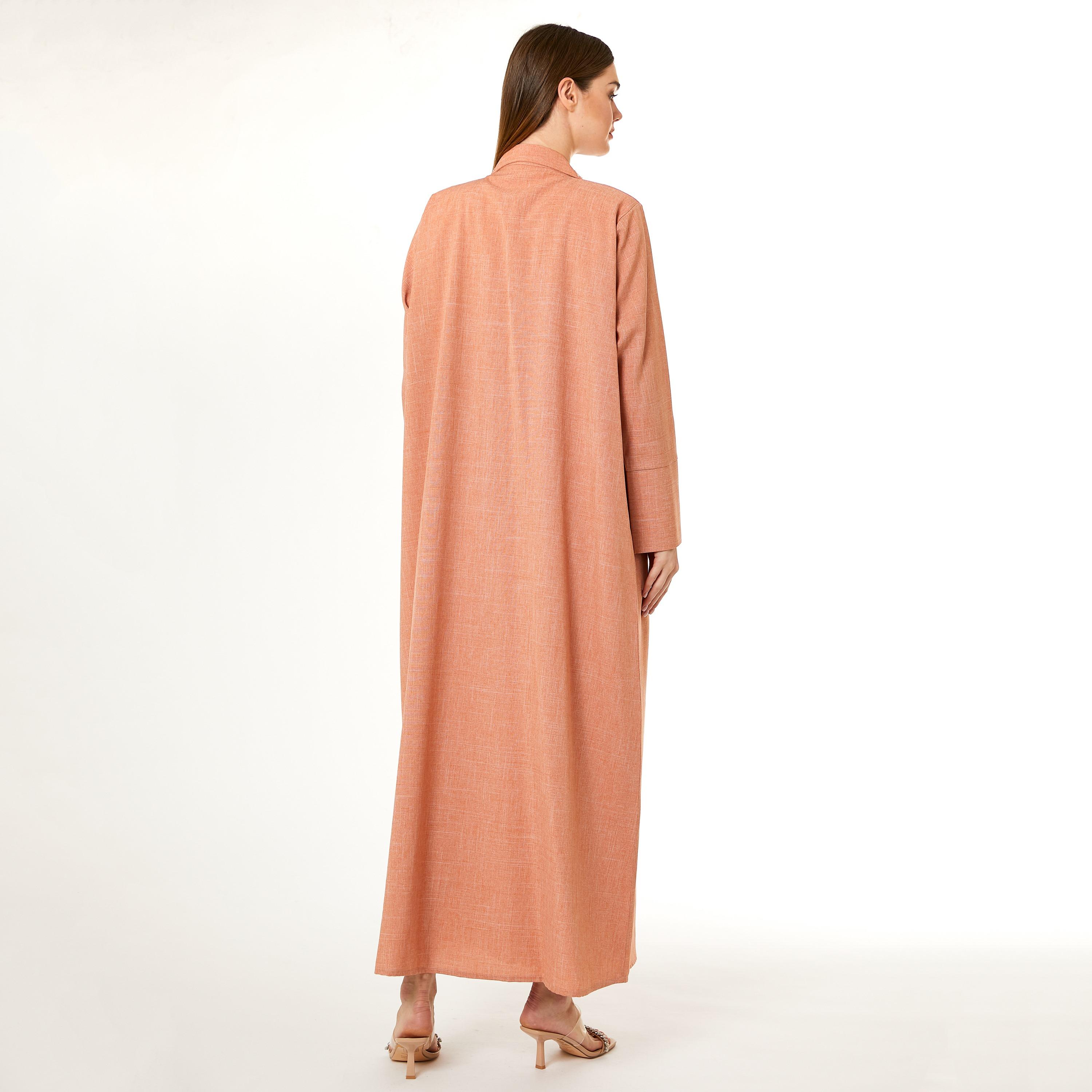  عباية نسائية برتقالية اللون مع حجاب وياقة مدببة من مويستريت-women-arabicclothing-abayas-image-4