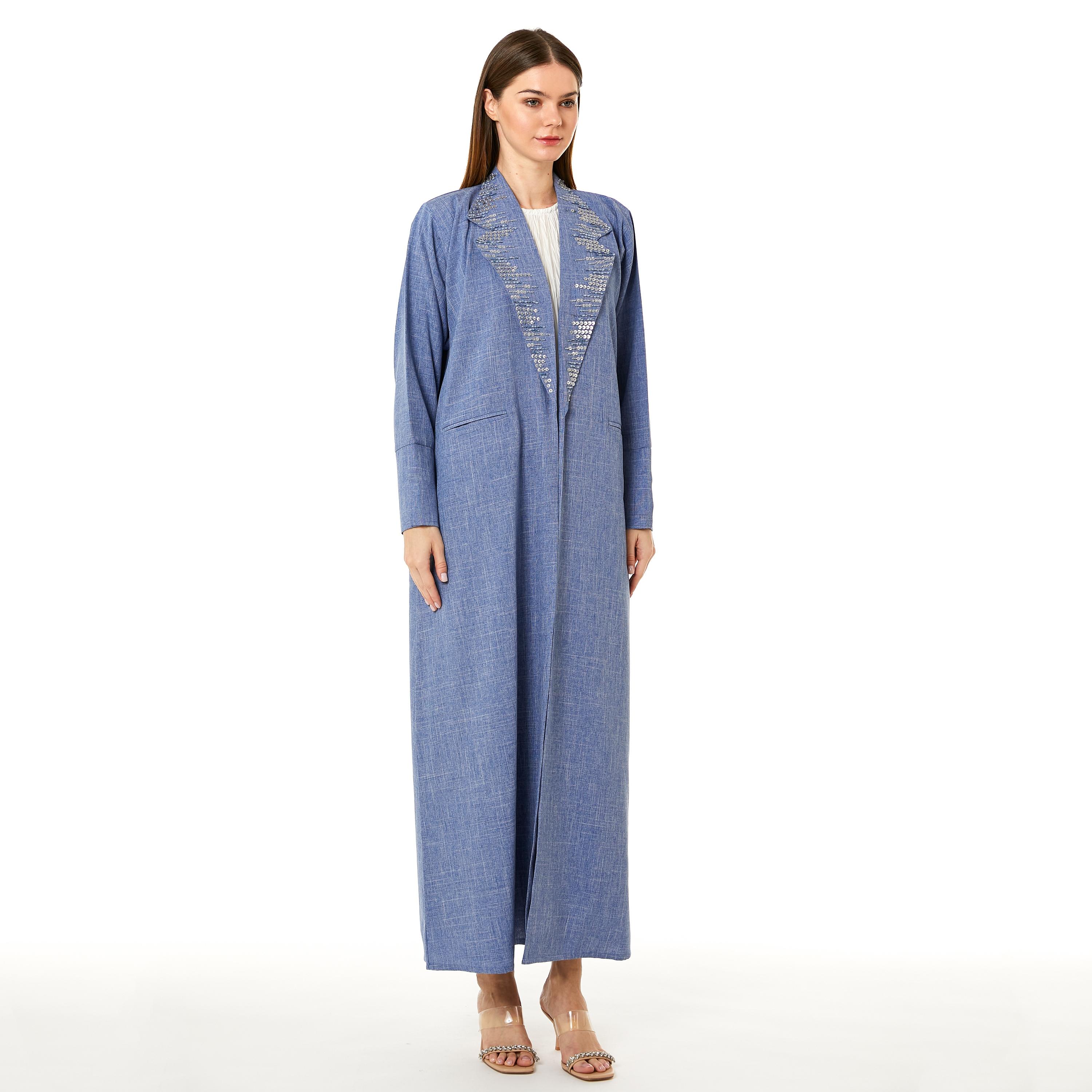  عباية نسائية ذات ياقة مدببة باللون الأزرق مع حجاب من مويستريت-women-arabicclothing-abayas-image-1