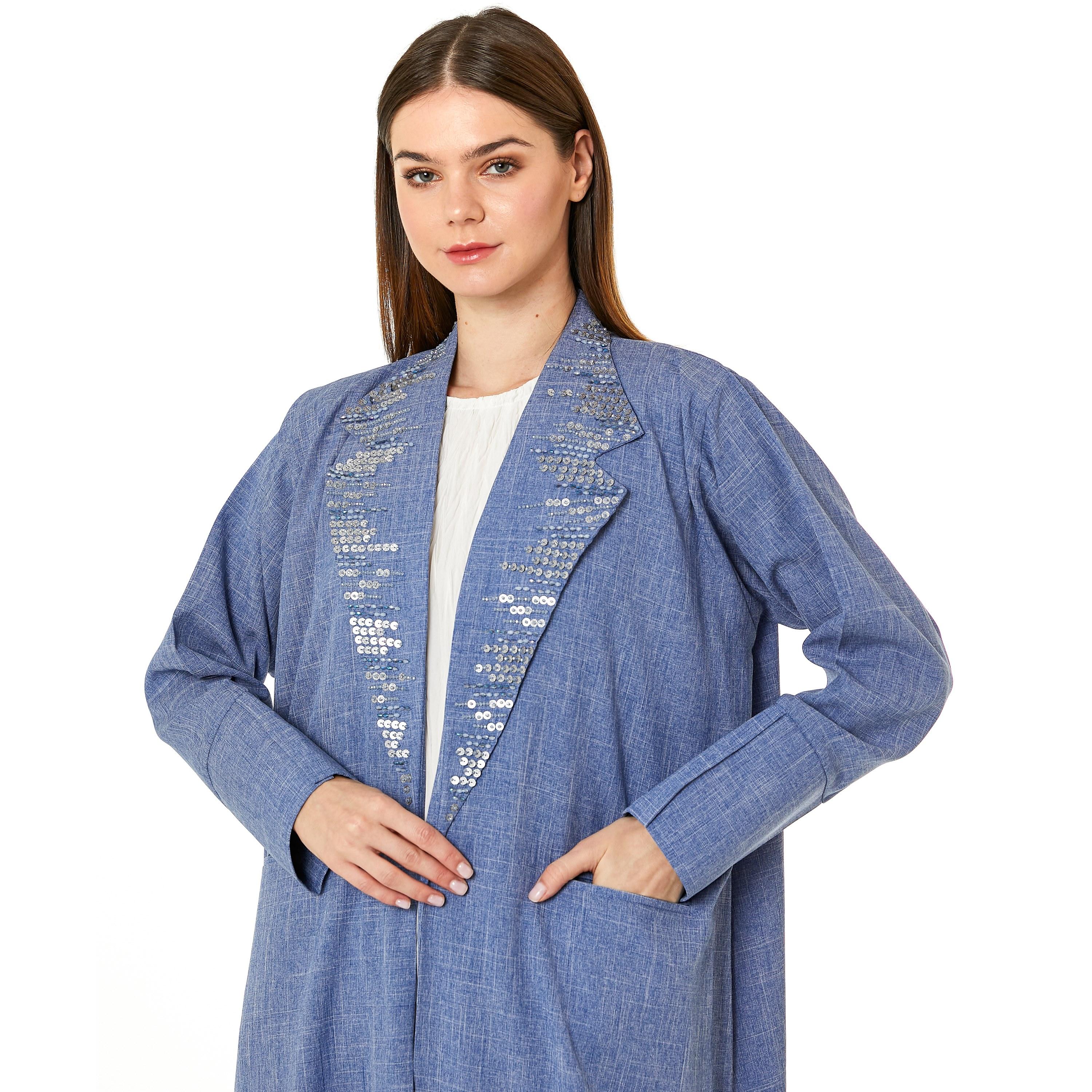  عباية نسائية ذات ياقة مدببة باللون الأزرق مع حجاب من مويستريت-women-arabicclothing-abayas-image-2