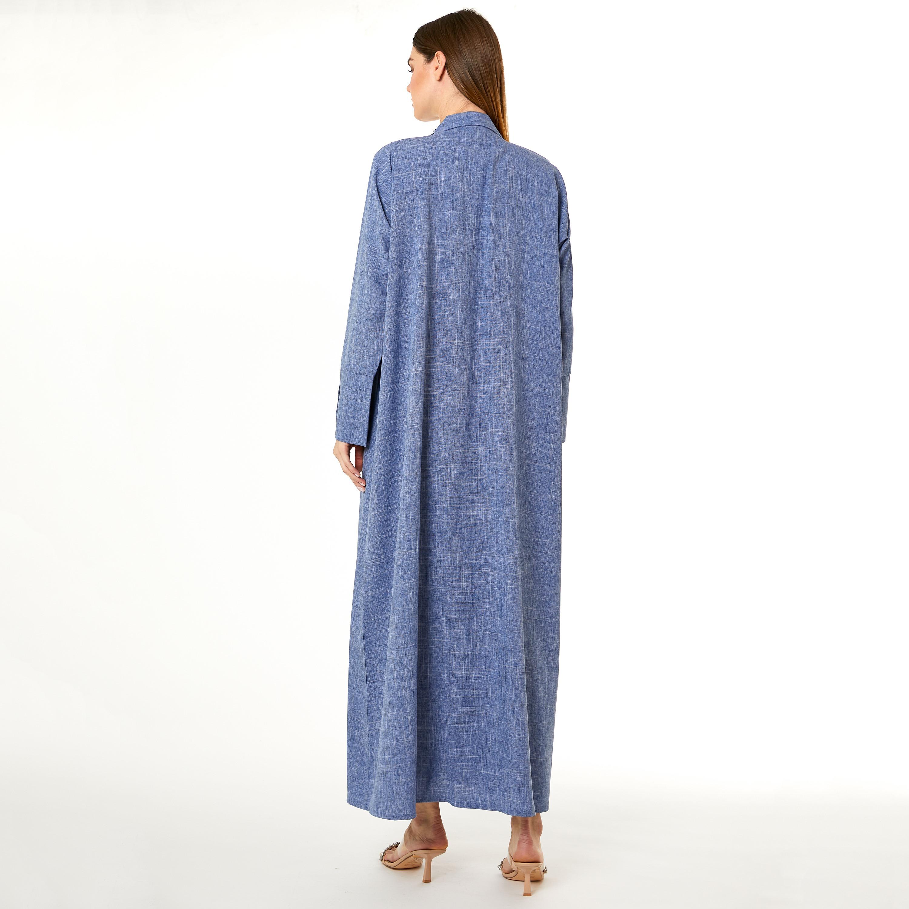  عباية نسائية ذات ياقة مدببة باللون الأزرق مع حجاب من مويستريت-women-arabicclothing-abayas-image-4