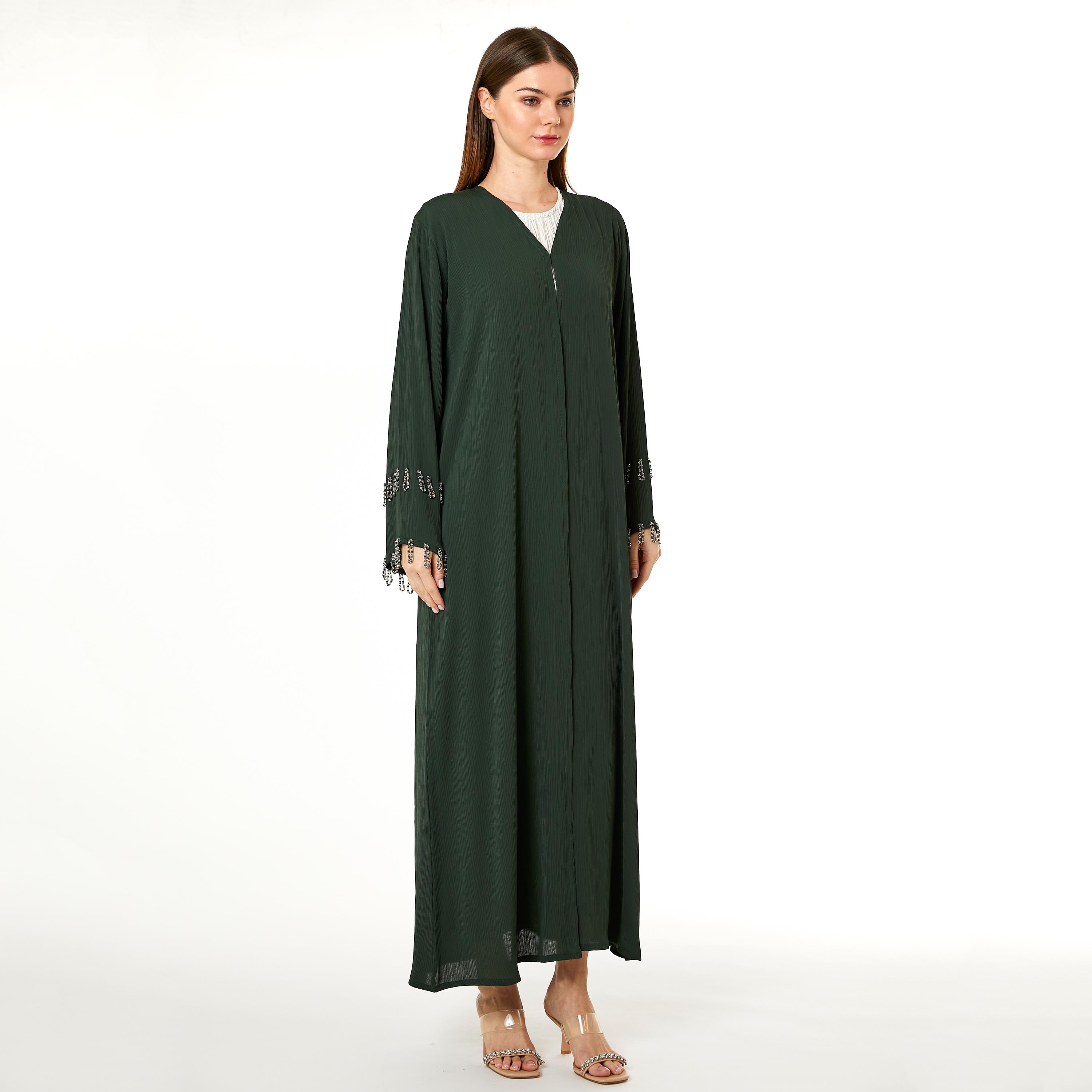 Moistreet Green Zoom Fabric Women's Abaya with Hijab-women-arabicclothing-abayas-image-1