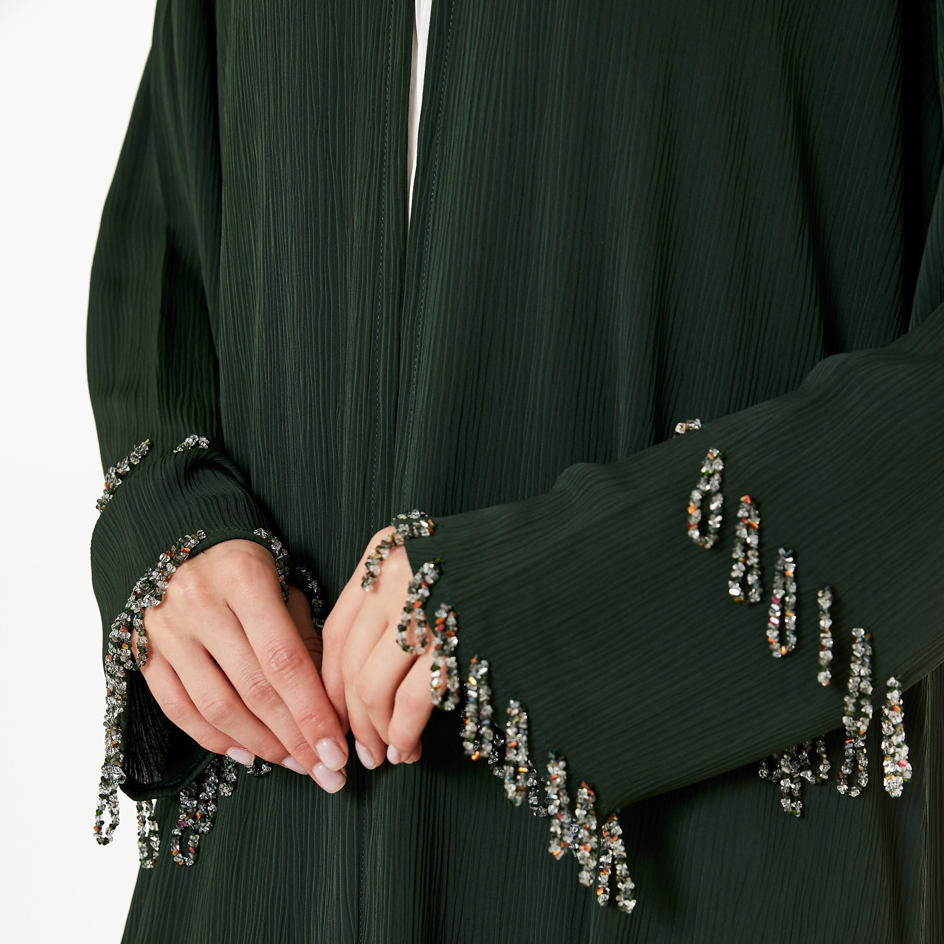 Moistreet Green Zoom Fabric Women's Abaya with Hijab-women-arabicclothing-abayas-image-2