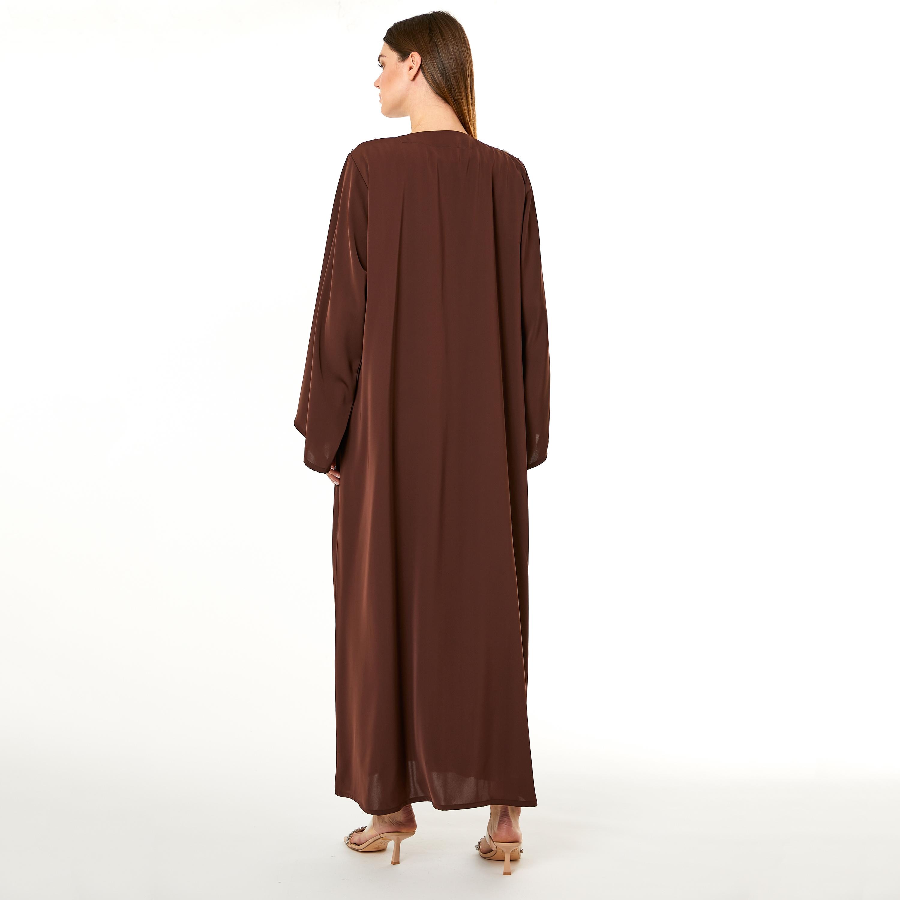  عباية نيدا بنية اللون مطرزة بالخرز مع الحجاب من مويستريت-women-arabicclothing-abayas-image-4