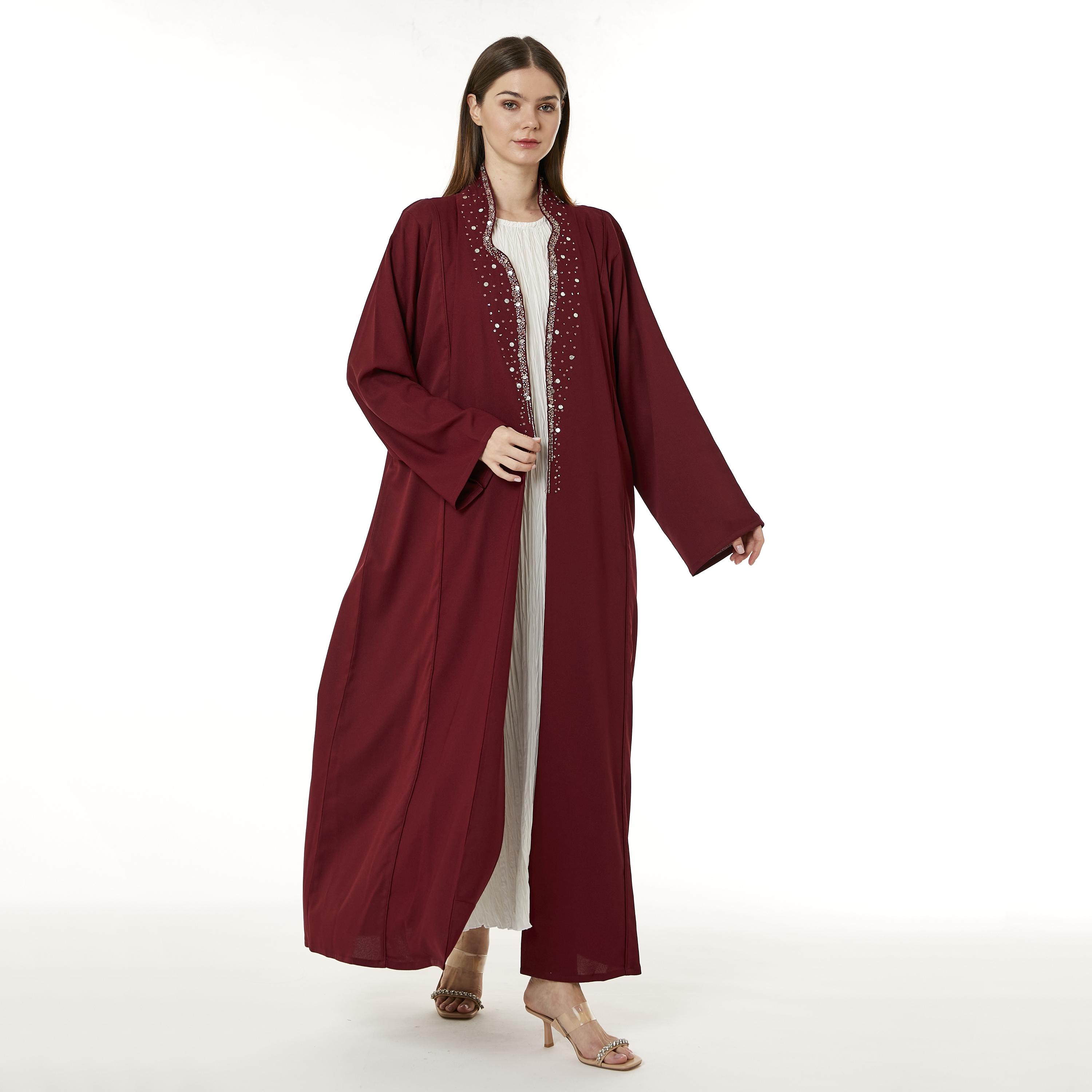 Moistreet Red Crepe Stand Collar Women's Abaya with Hijab-women-arabicclothing-abayas-image-3