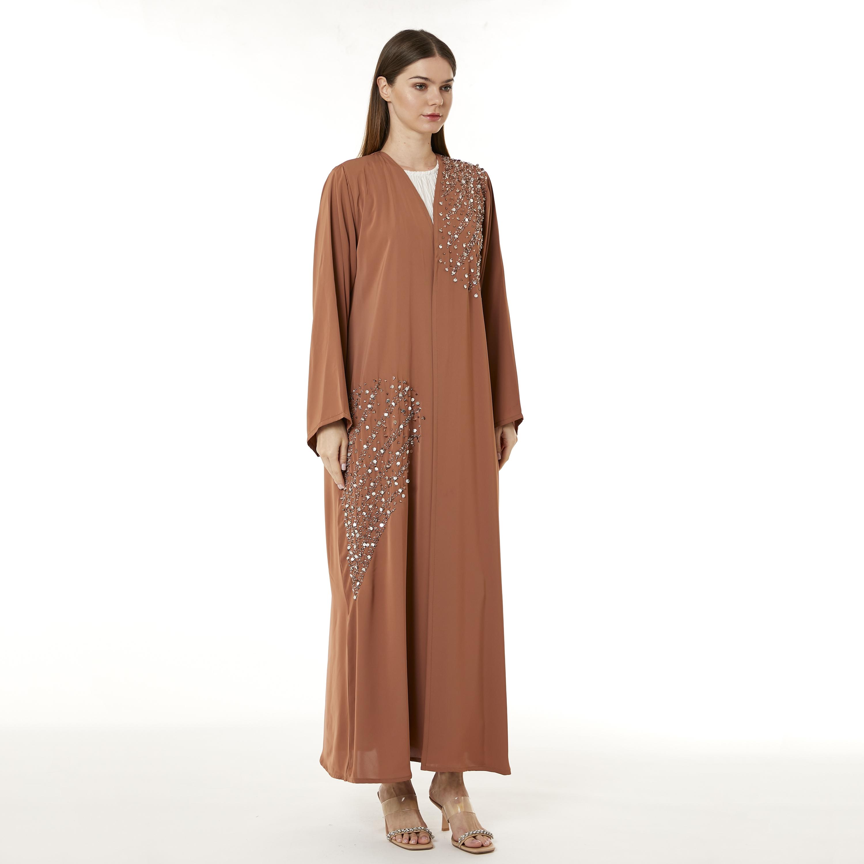 Moistreet Orange Beaded Nida Open-Front Women's Abaya with Hijab-women-arabicclothing-abayas-image-3