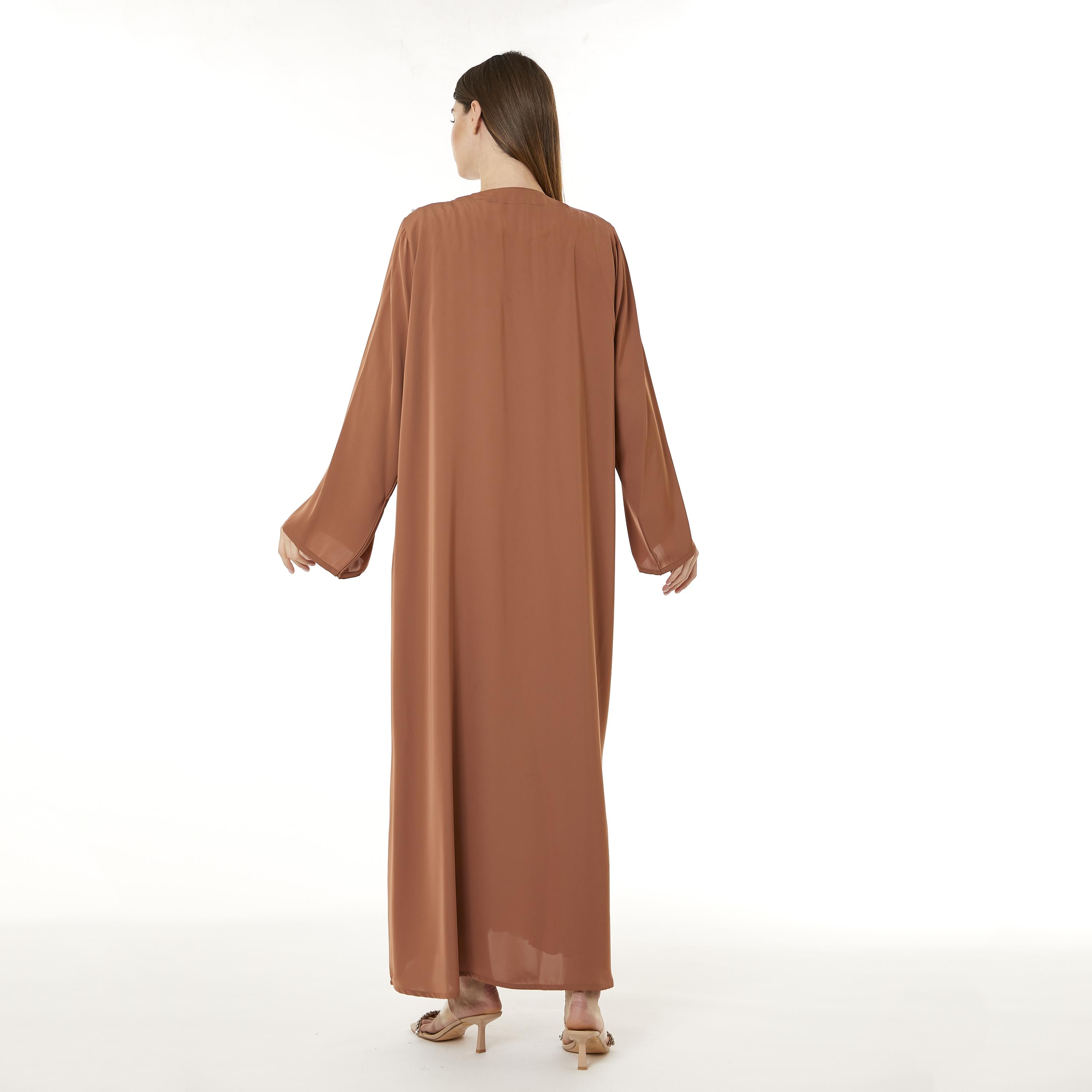Moistreet Orange Beaded Nida Open-Front Women's Abaya with Hijab-women-arabicclothing-abayas-image-4