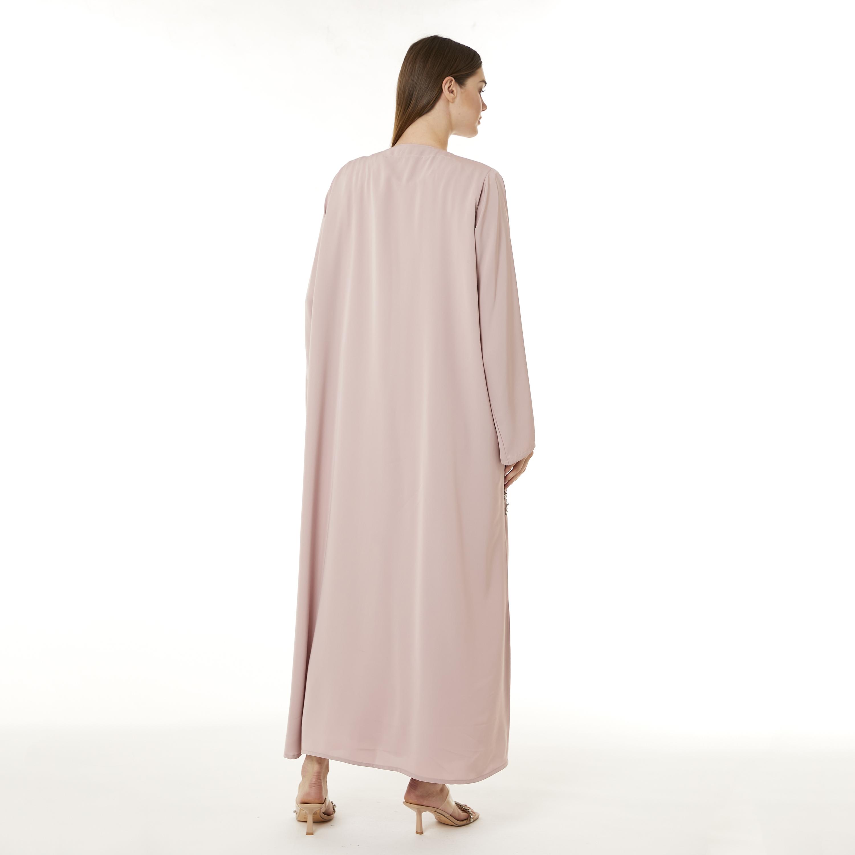 Moistreet Tan Beaded Nida Women's Abaya with Hijab-women-arabicclothing-abayas-image-4