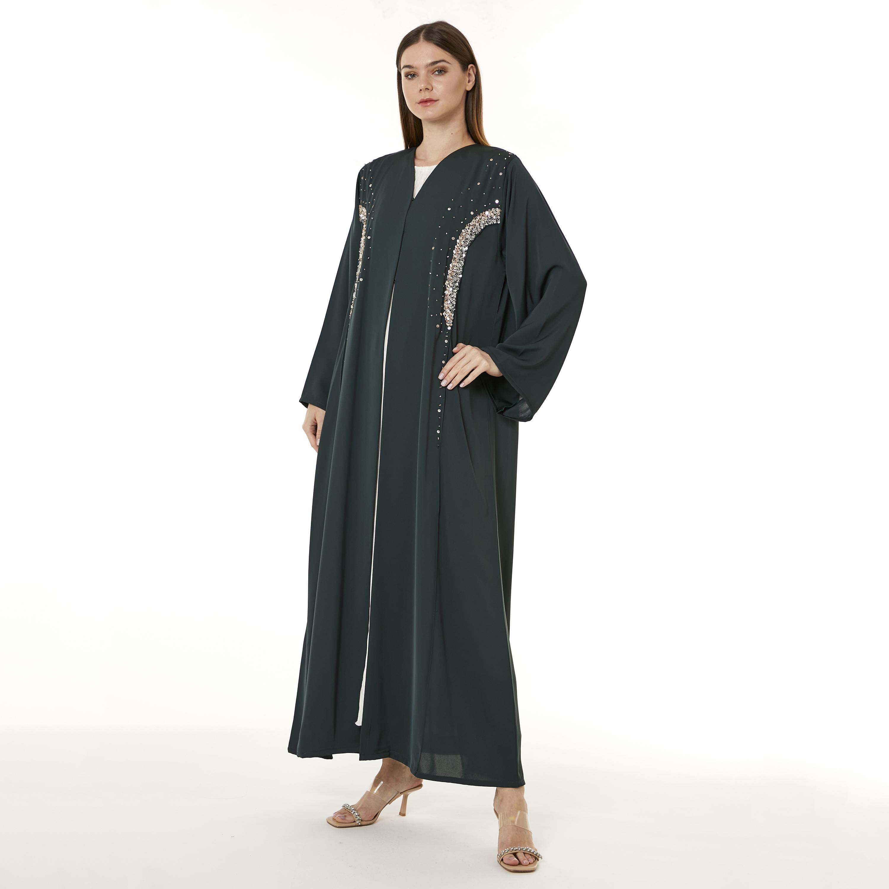 Moistreet Green Sequins Nida Women's Abaya with Hijab-women-arabicclothing-abayas-image-3