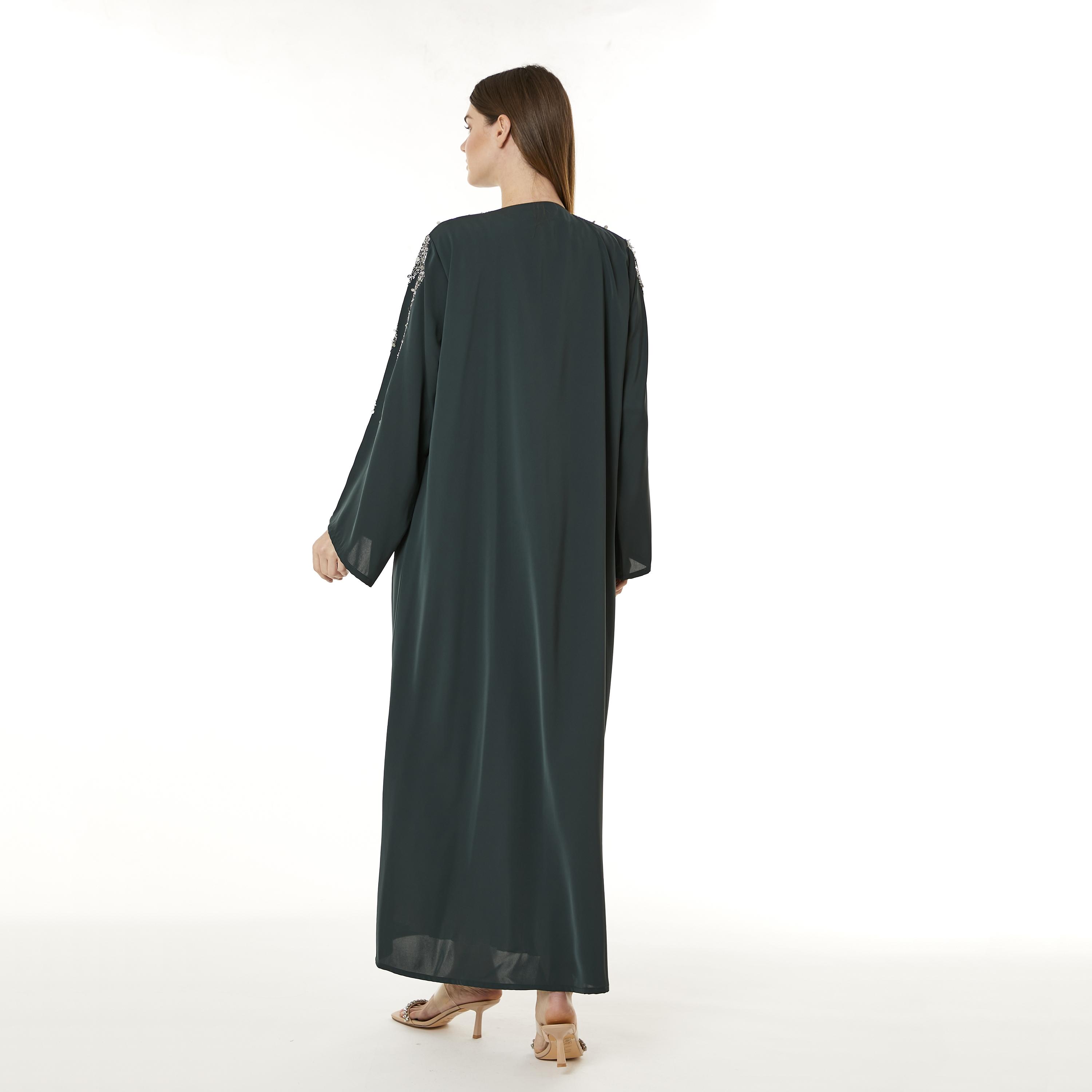 Moistreet Green Sequins Nida Women's Abaya with Hijab-women-arabicclothing-abayas-image-4