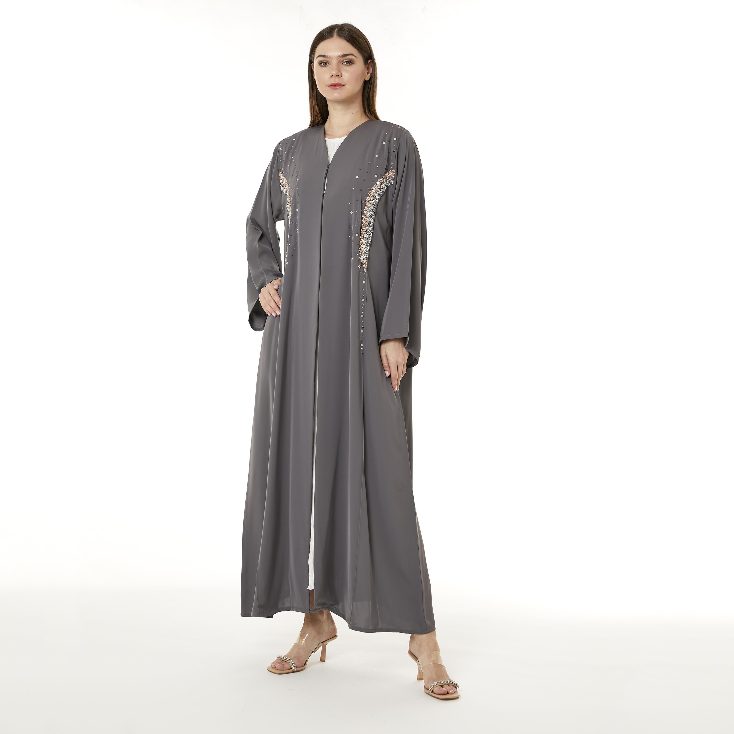 Moistreet Black Sequins Nida Women's Abaya with Hijab-women-arabicclothing-abayas-image-1