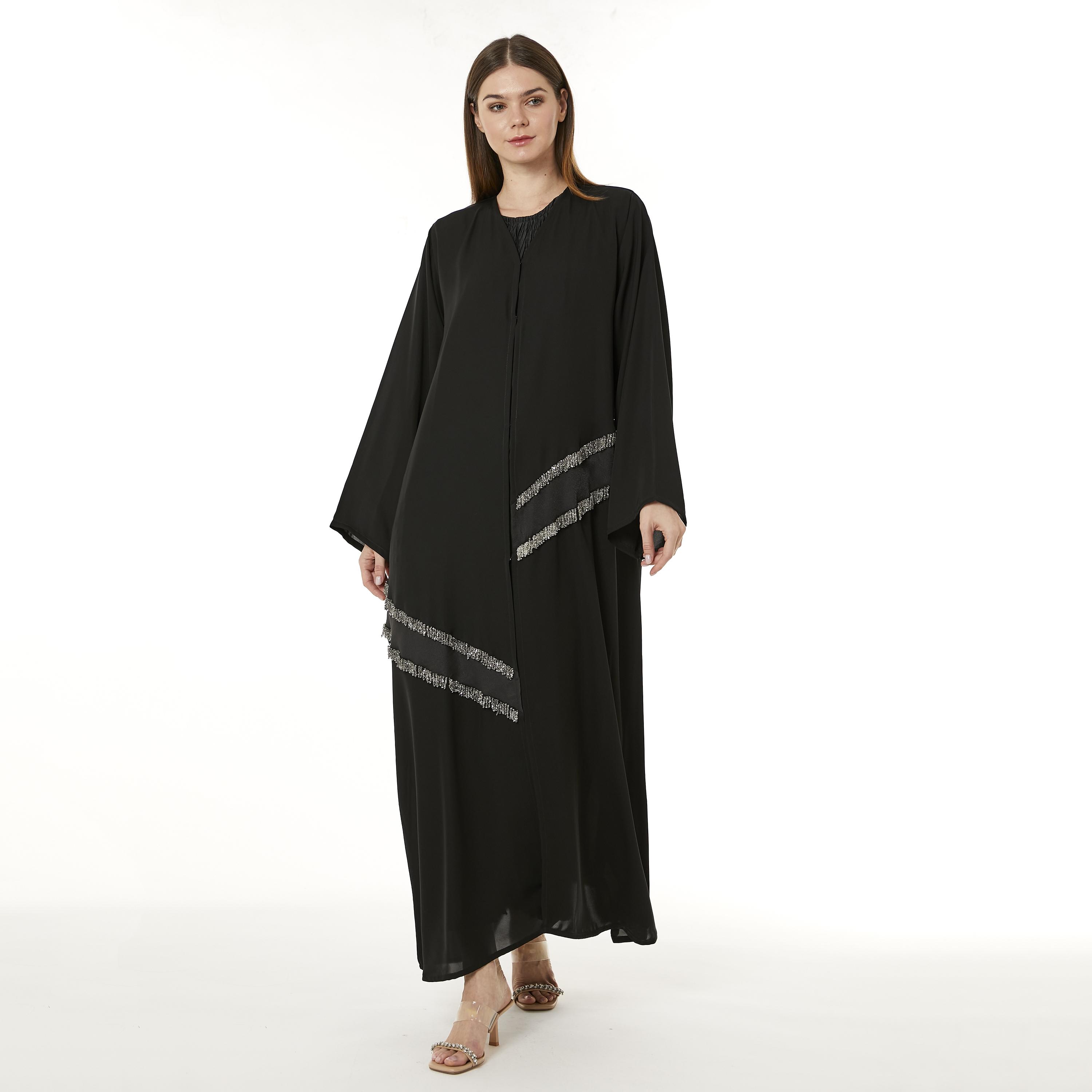 Moistreet Black Beaded Nida Women's Abaya with Hijab-women-arabicclothing-abayas-image-1