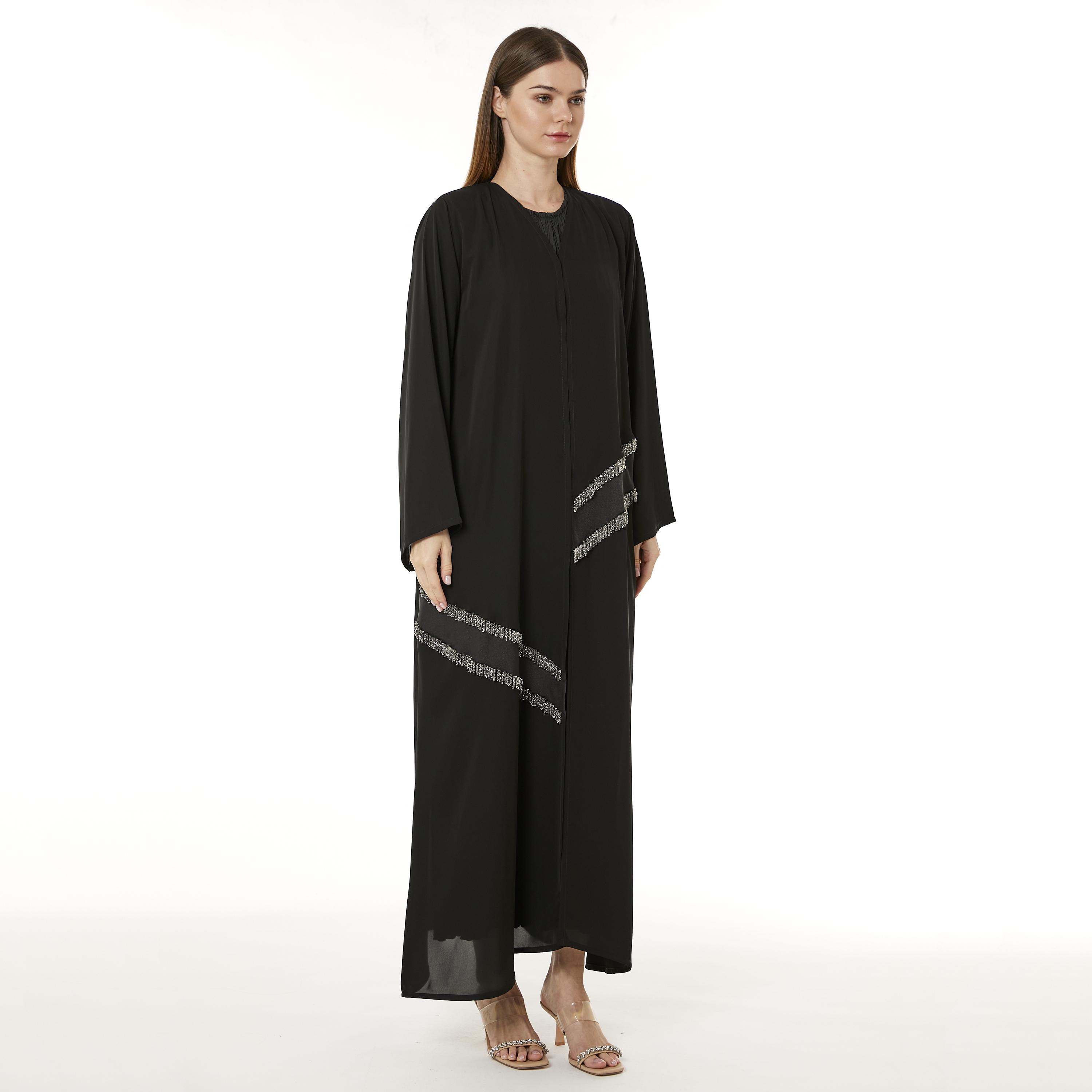 Moistreet Black Beaded Nida Women's Abaya with Hijab-women-arabicclothing-abayas-image-3