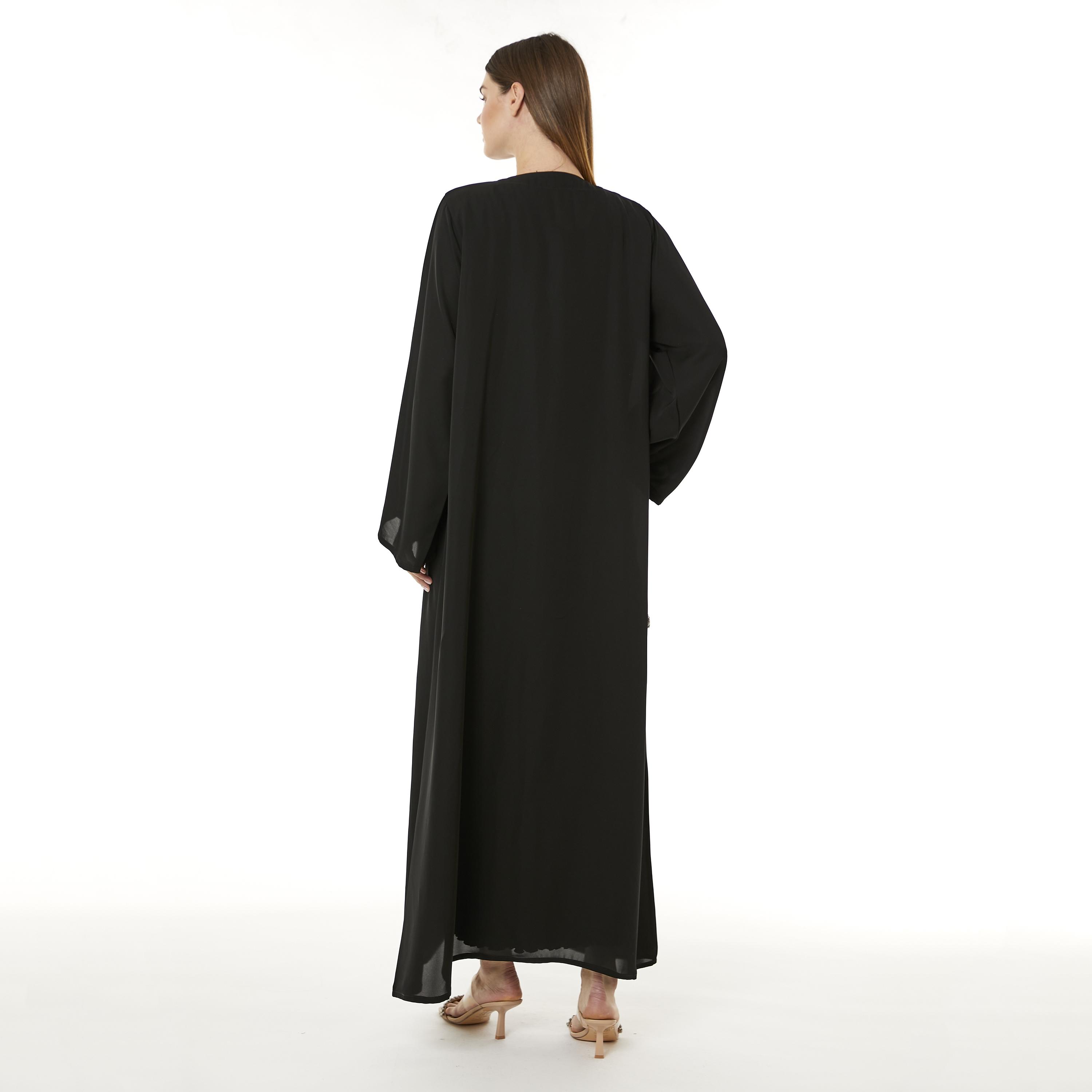 Moistreet Black Beaded Nida Women's Abaya with Hijab-women-arabicclothing-abayas-image-4