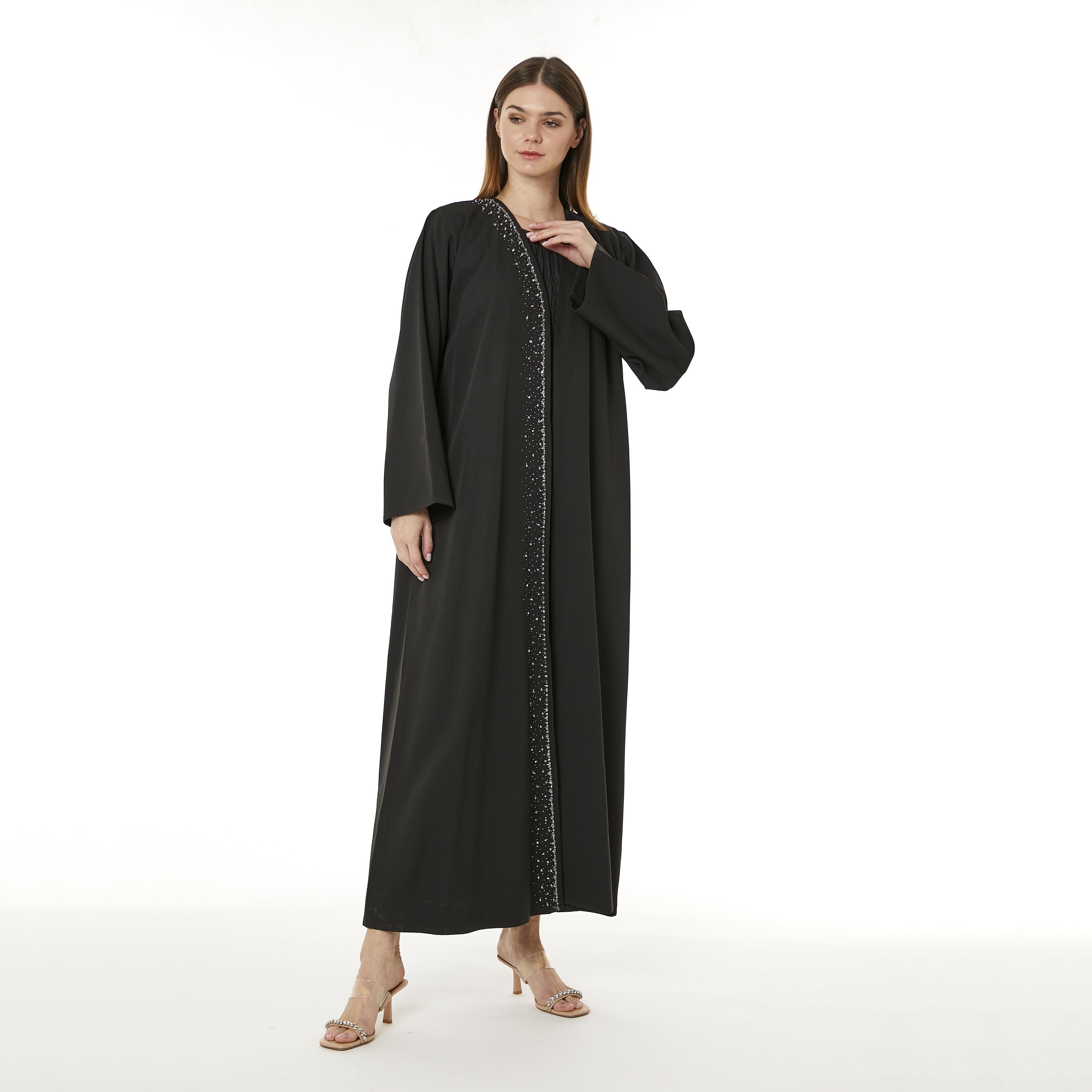  عباية نسائية مفتوحة من الأمام من الكريب الأسود مع حجاب من مويستريت-women-arabicclothing-abayas-image-1