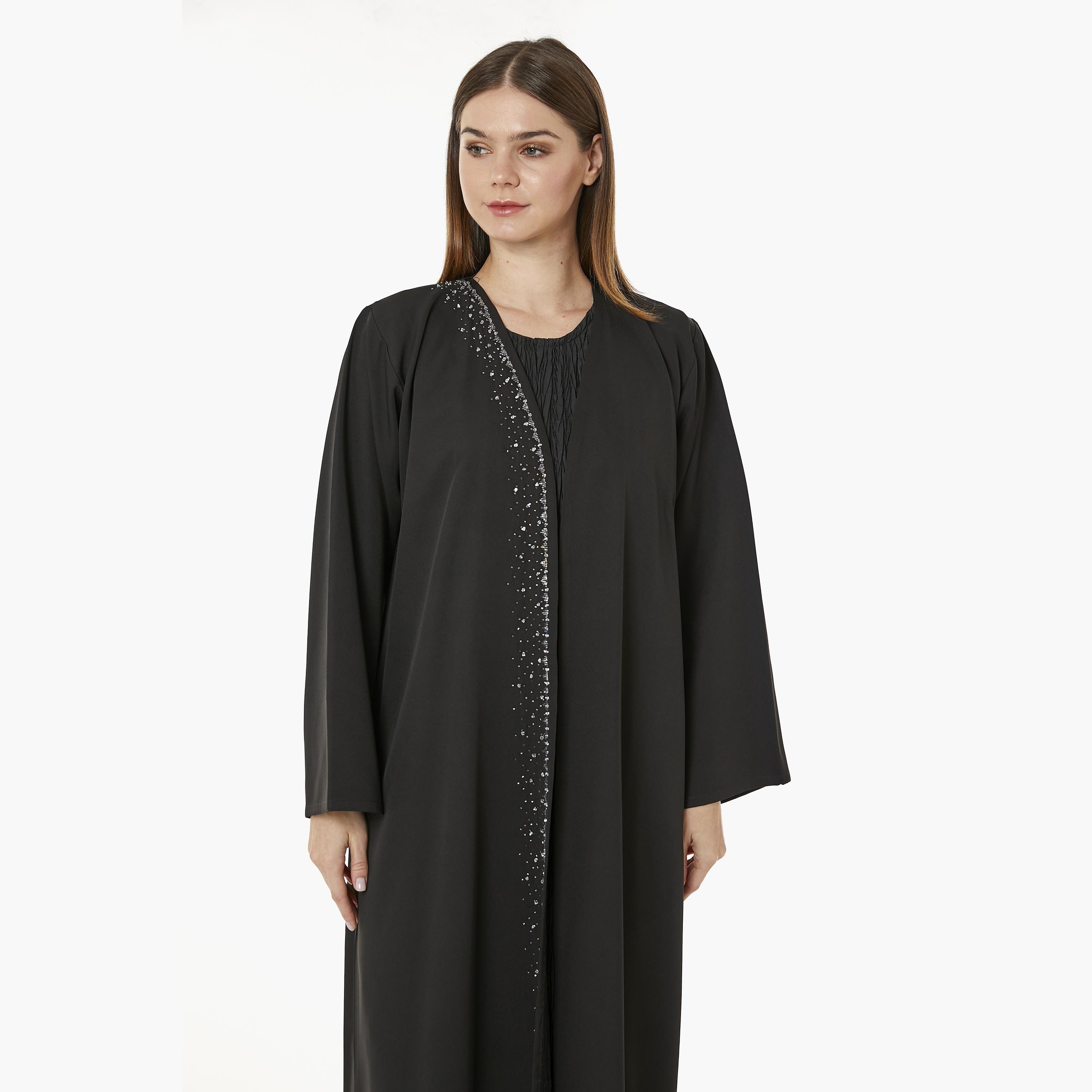  عباية نسائية مفتوحة من الأمام من الكريب الأسود مع حجاب من مويستريت-women-arabicclothing-abayas-image-2