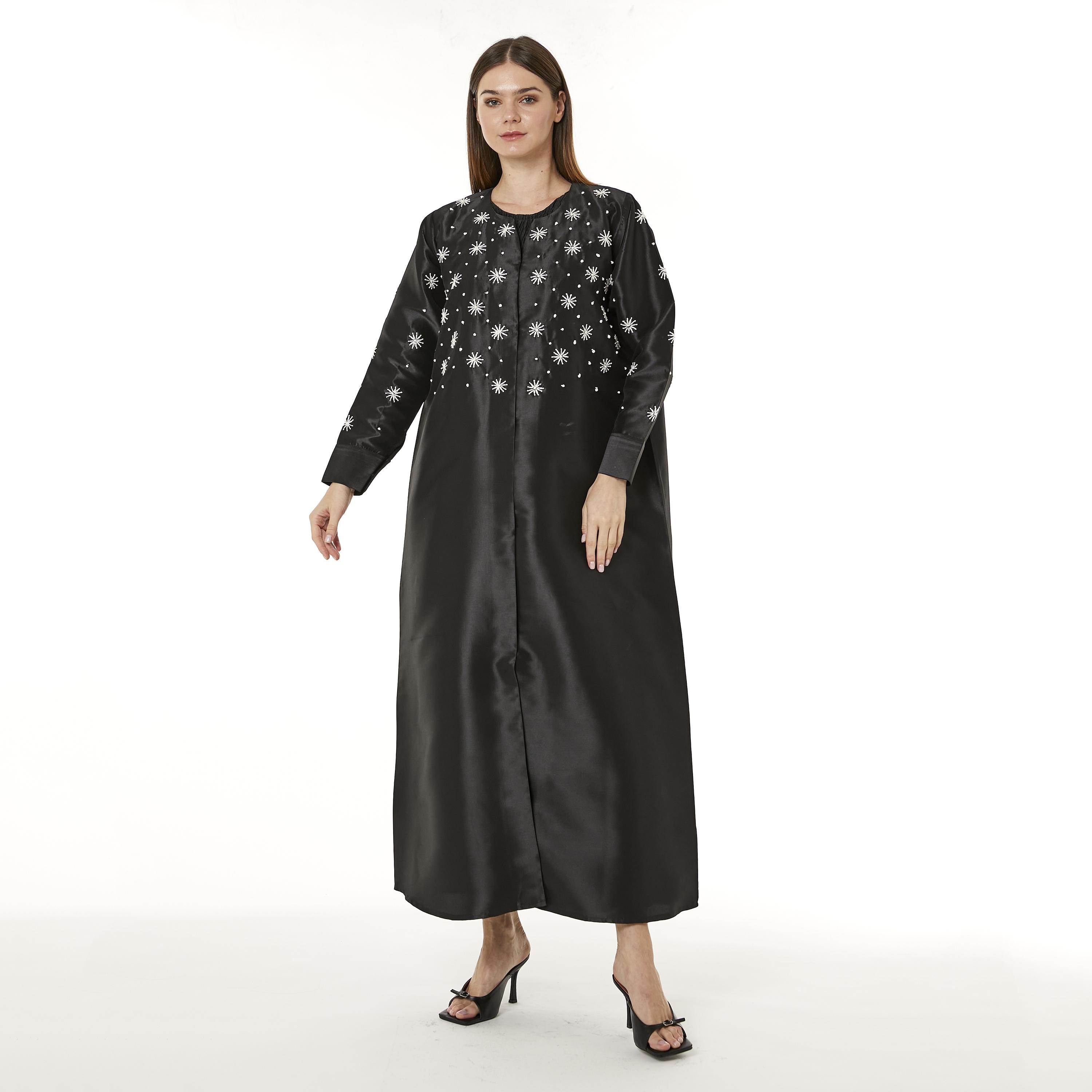 Moistreet Black Embroidered Zoom Fabric Women's Abaya with Hijab-women-arabicclothing-abayas-image-1