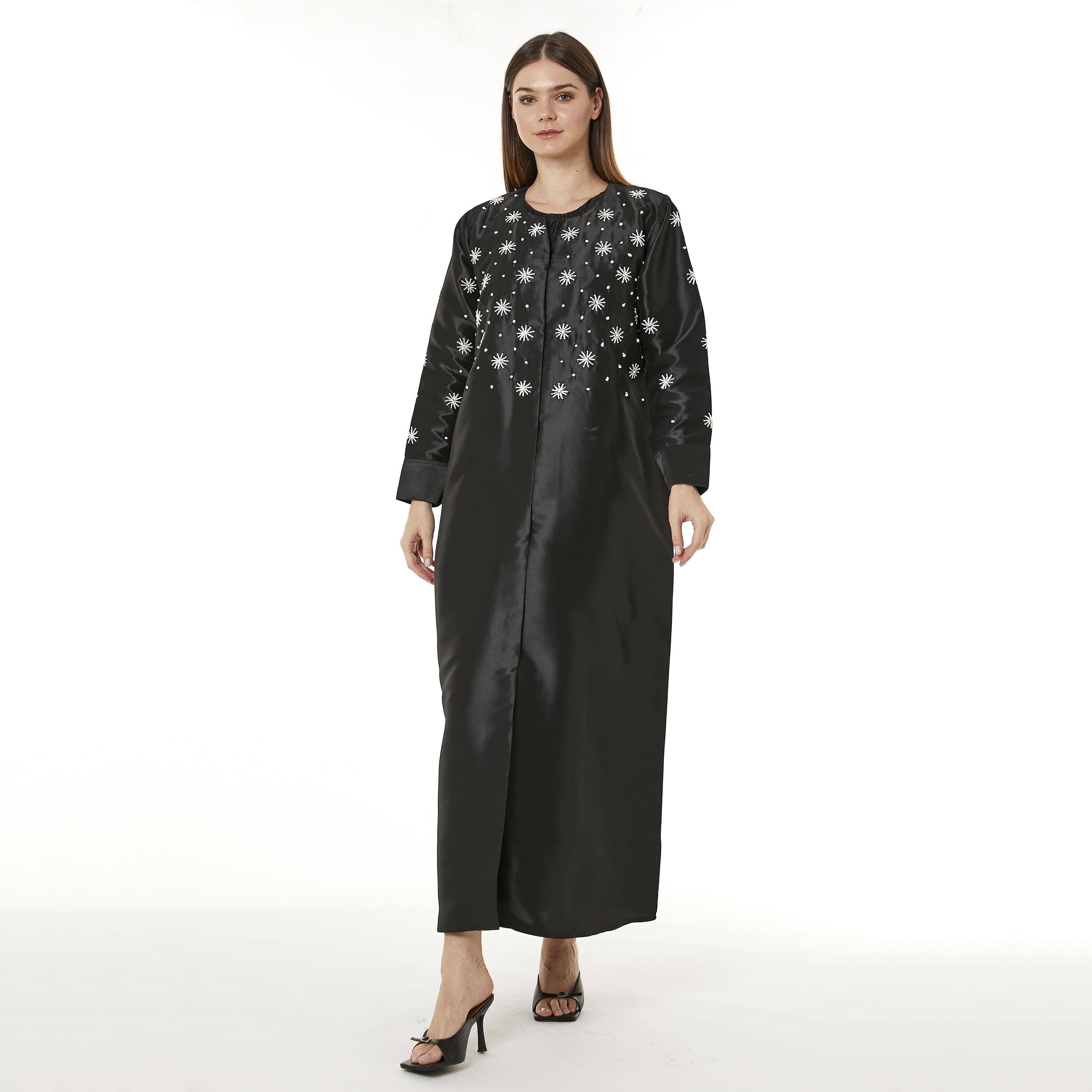 Moistreet Black Embroidered Nida Women's Abaya with Hijab-women-arabicclothing-abayas-image-2