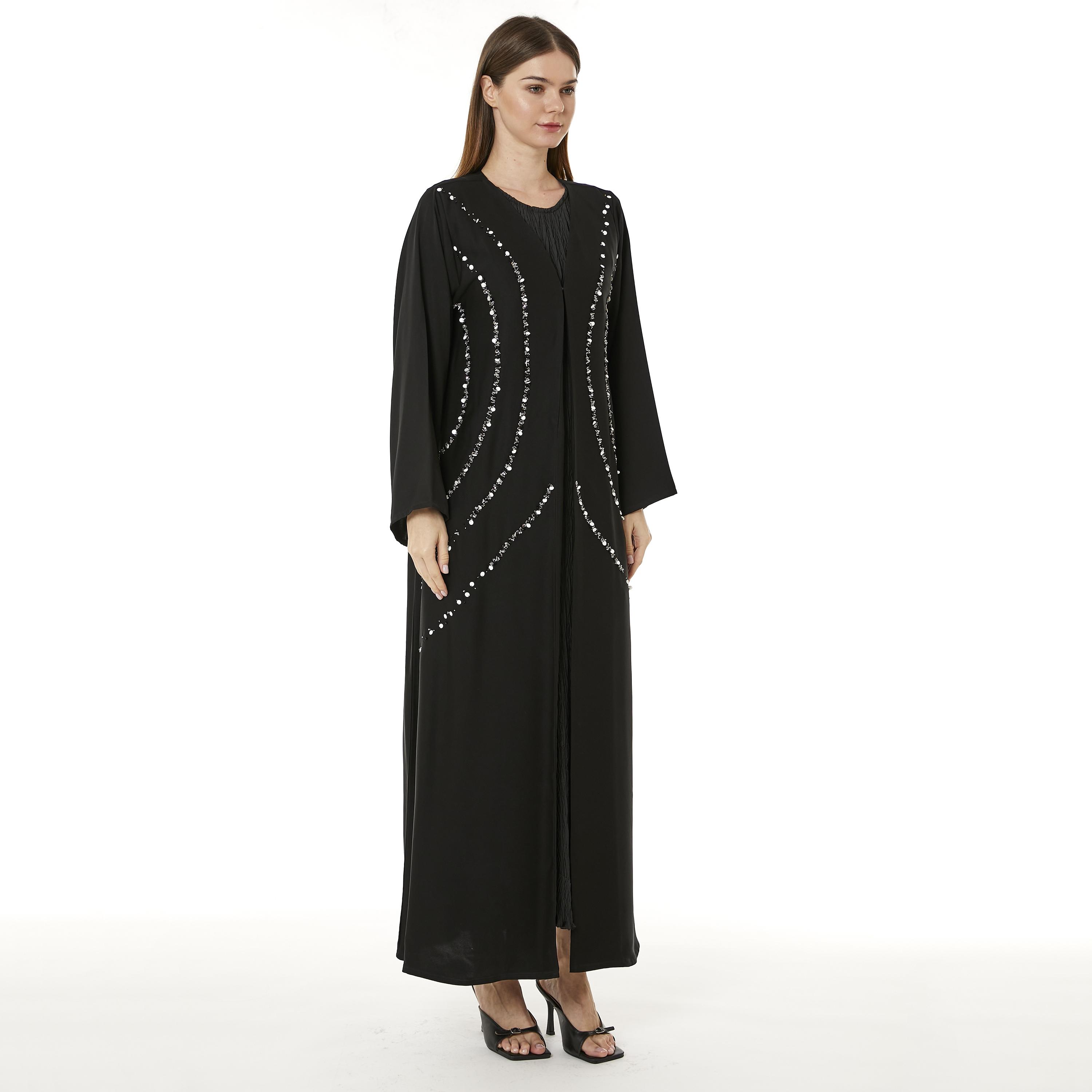 Moistreet Black Beaded Nida Women's Abaya with Hijab-women-arabicclothing-abayas-image-3