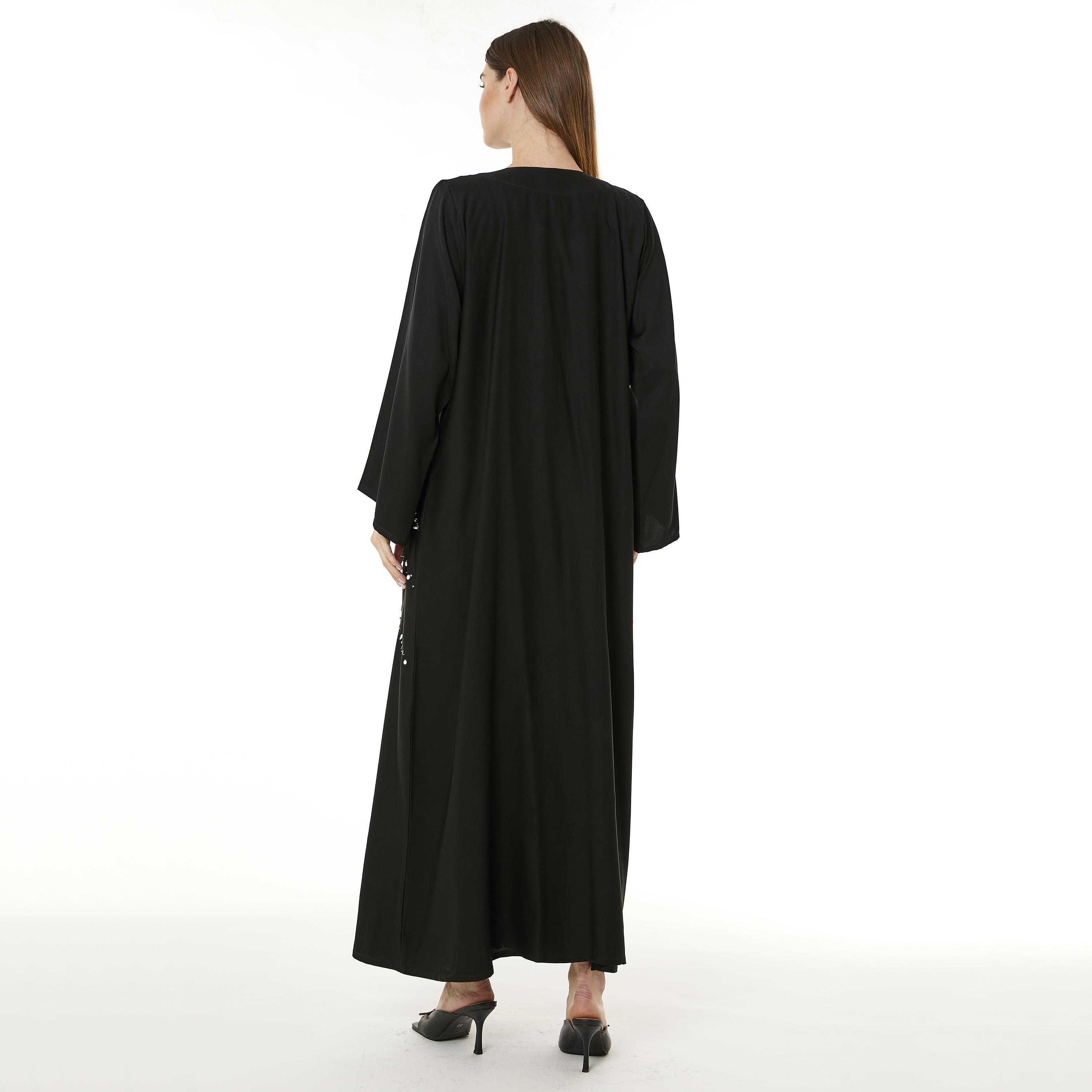 Moistreet Black Beaded Nida Women's Abaya with Hijab-women-arabicclothing-abayas-image-4