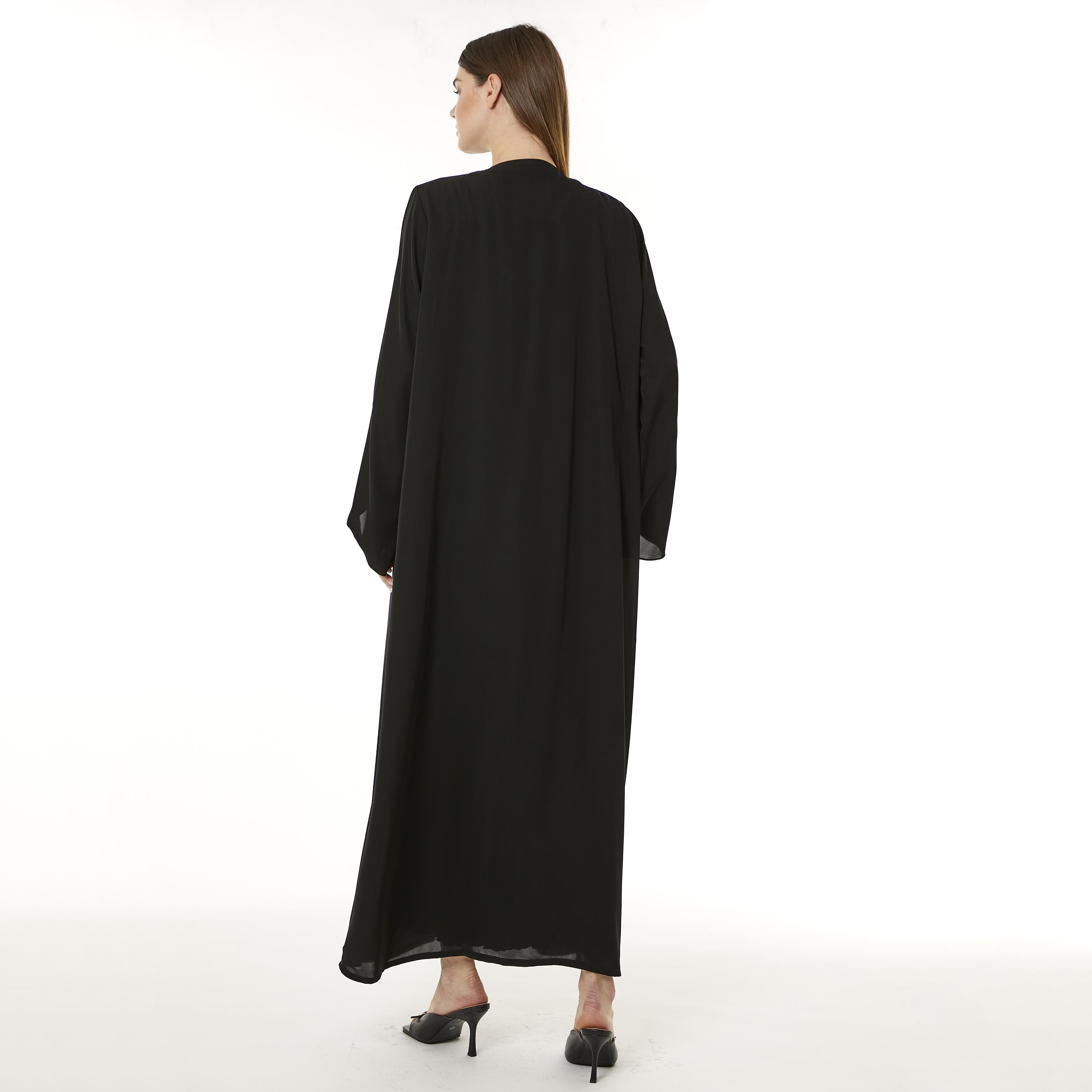 Moistreet Black Beaded Nida Open-Front Women's Abaya with Hijab-women-arabicclothing-abayas-image-4