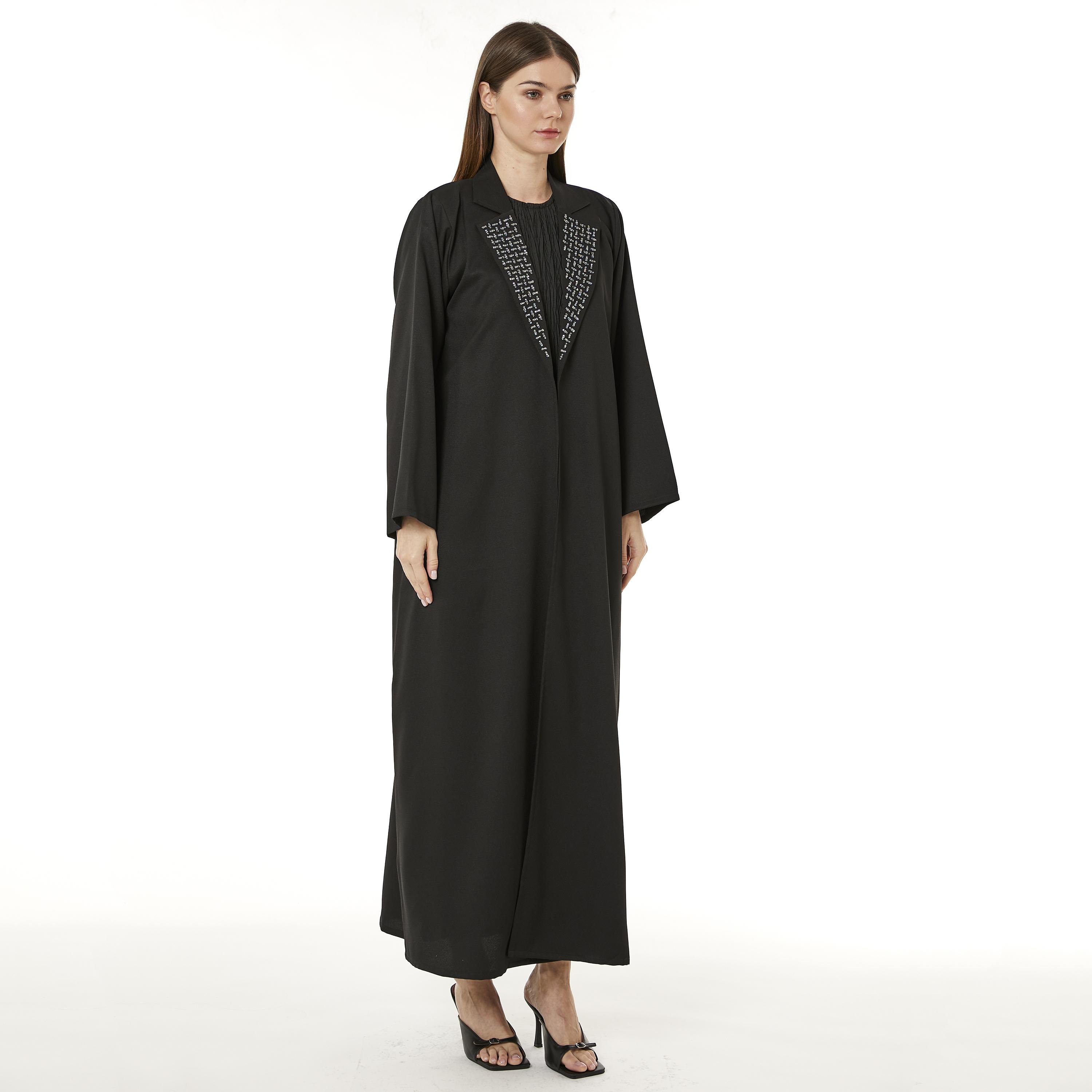 Moistreet Black Crepe Notched Collar Women's Abaya with Hijab-women-arabicclothing-abayas-image-3