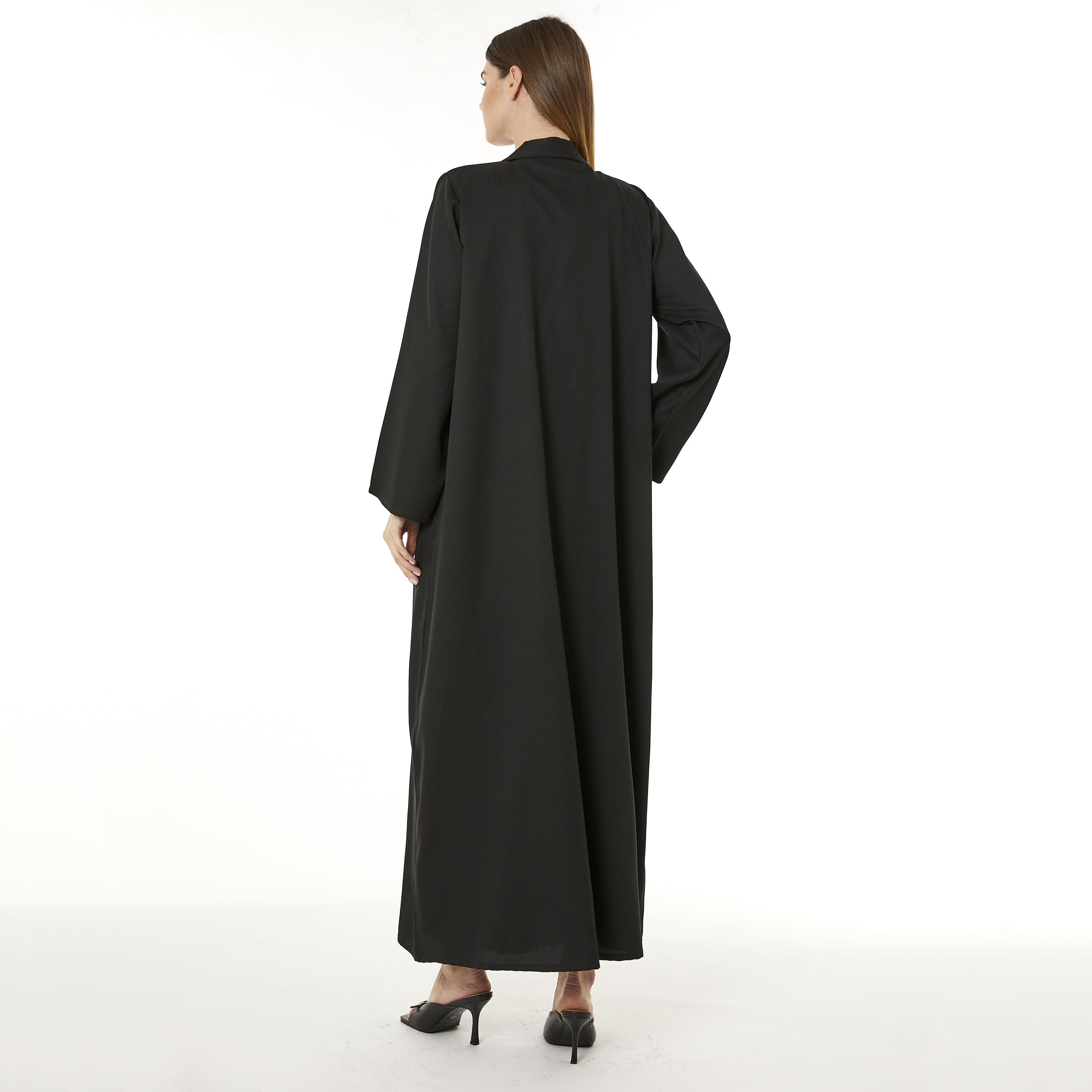 Moistreet Black Crepe Notched Collar Women's Abaya with Hijab-women-arabicclothing-abayas-image-4