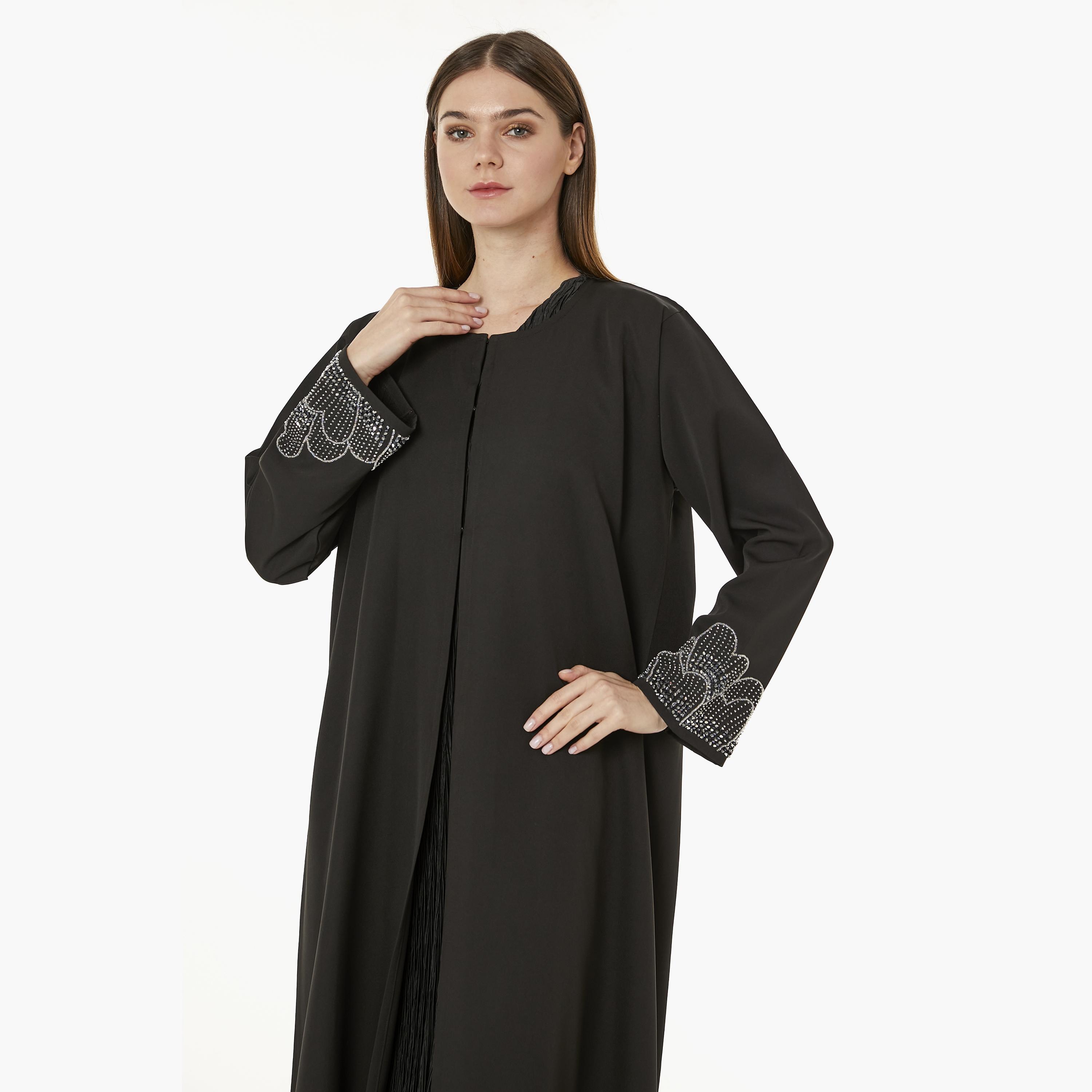 Moistreet Black Nida Women's Abaya with Hijab-women-arabicclothing-abayas-image-2