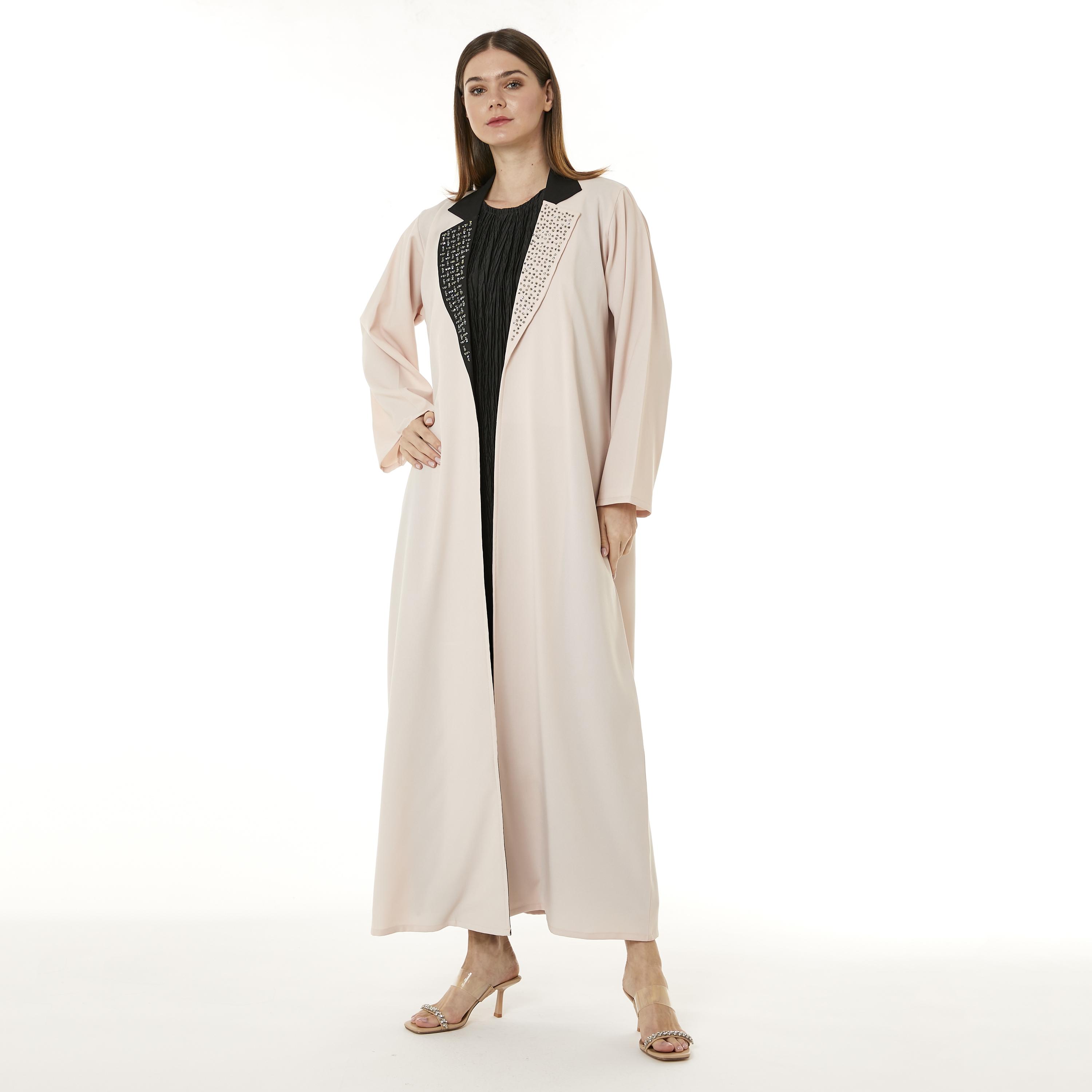 Moistreet Peach Crepe Notched Collar Women's Abaya with Hijab-women-arabicclothing-abayas-image-3