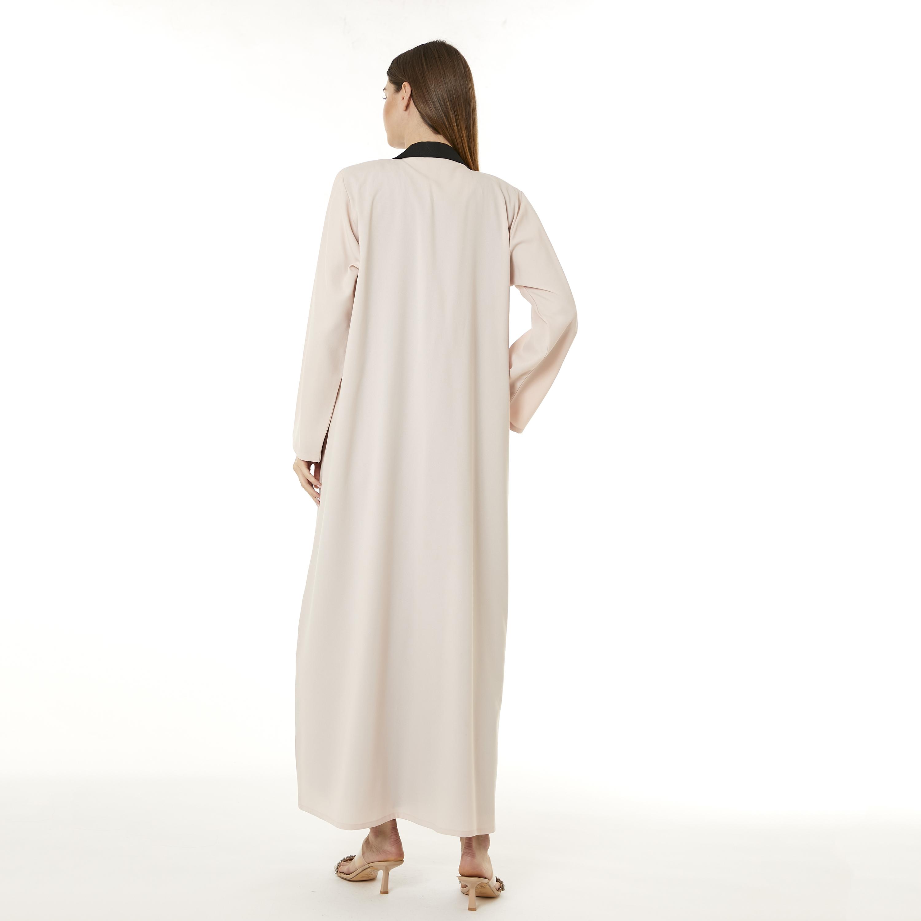 Moistreet Peach Crepe Notched Collar Women's Abaya with Hijab-women-arabicclothing-abayas-image-4