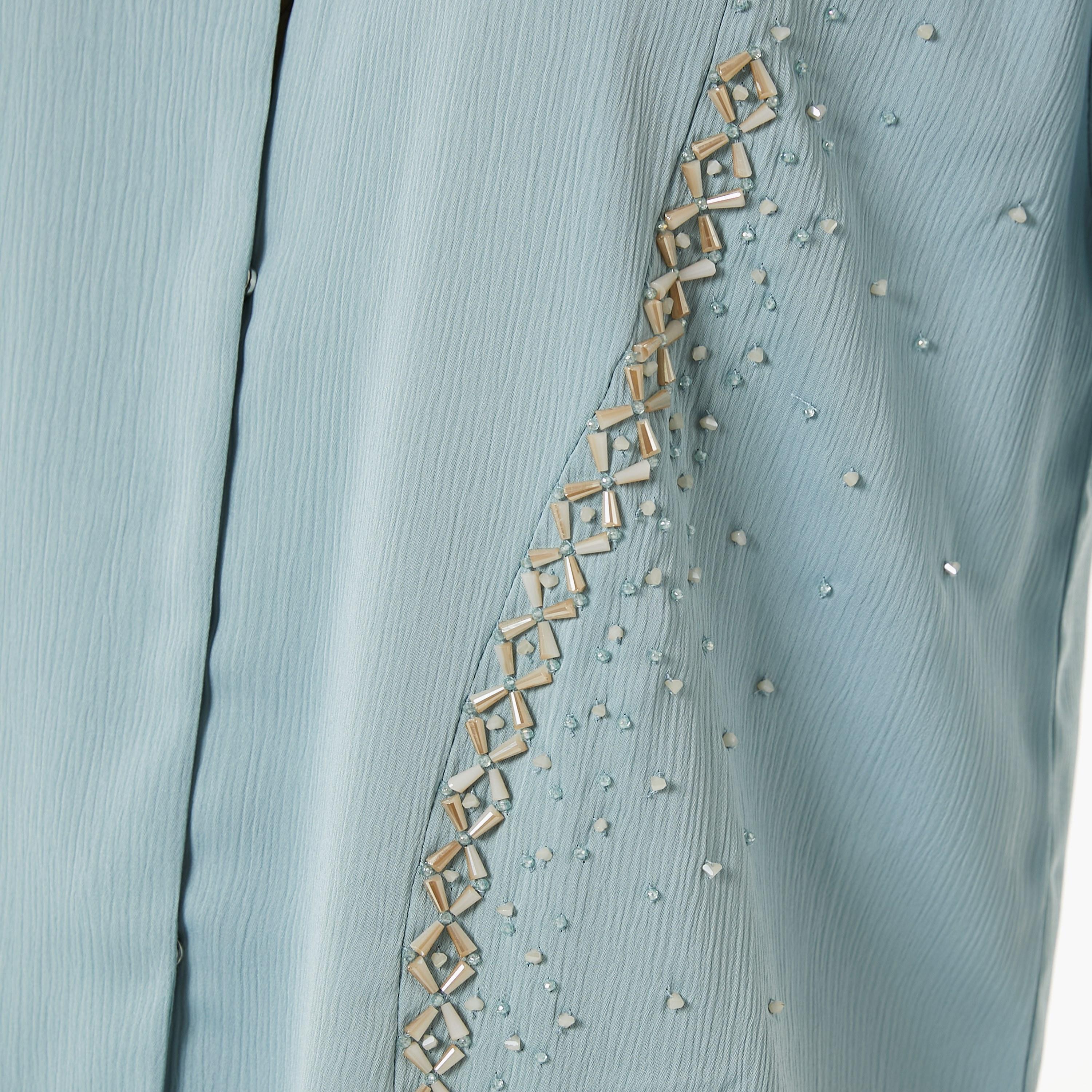 Moistreet 2-Piece Set Light Blue Beaded Zoom Fabric Women's Top with Pants-women-arabicclothing-abayainner-image-3