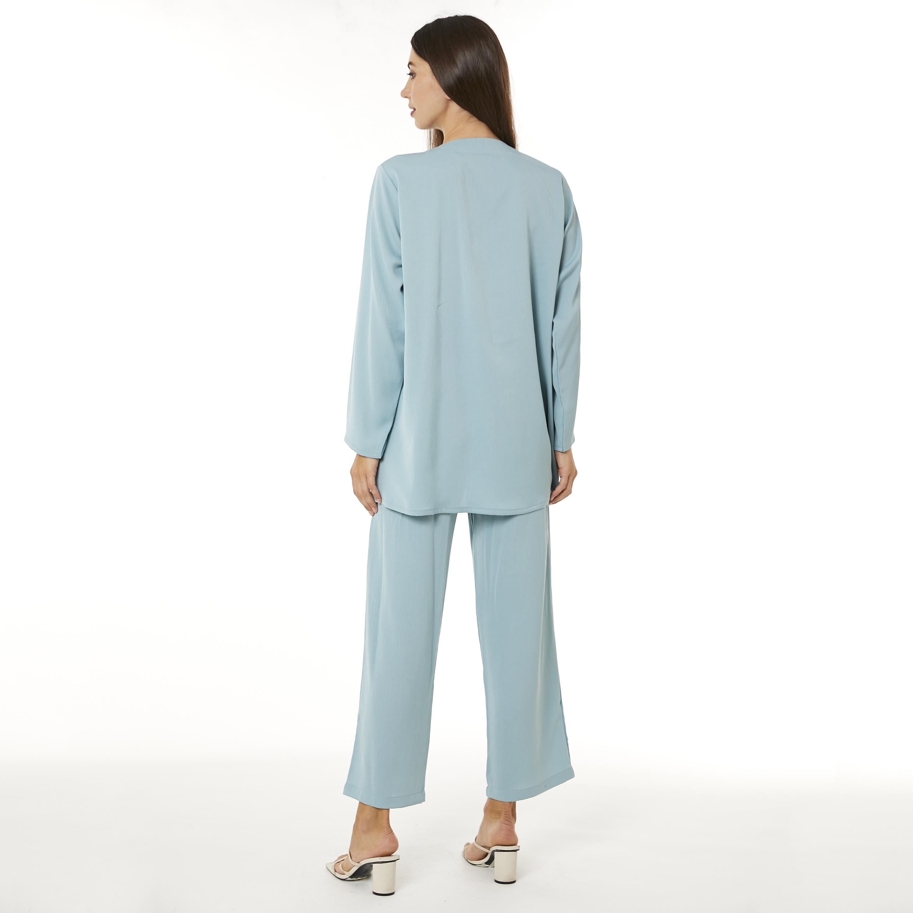 Moistreet 2-Piece Set Light Blue Beaded Zoom Fabric Women's Top with Pants-women-arabicclothing-abayainner-image-4