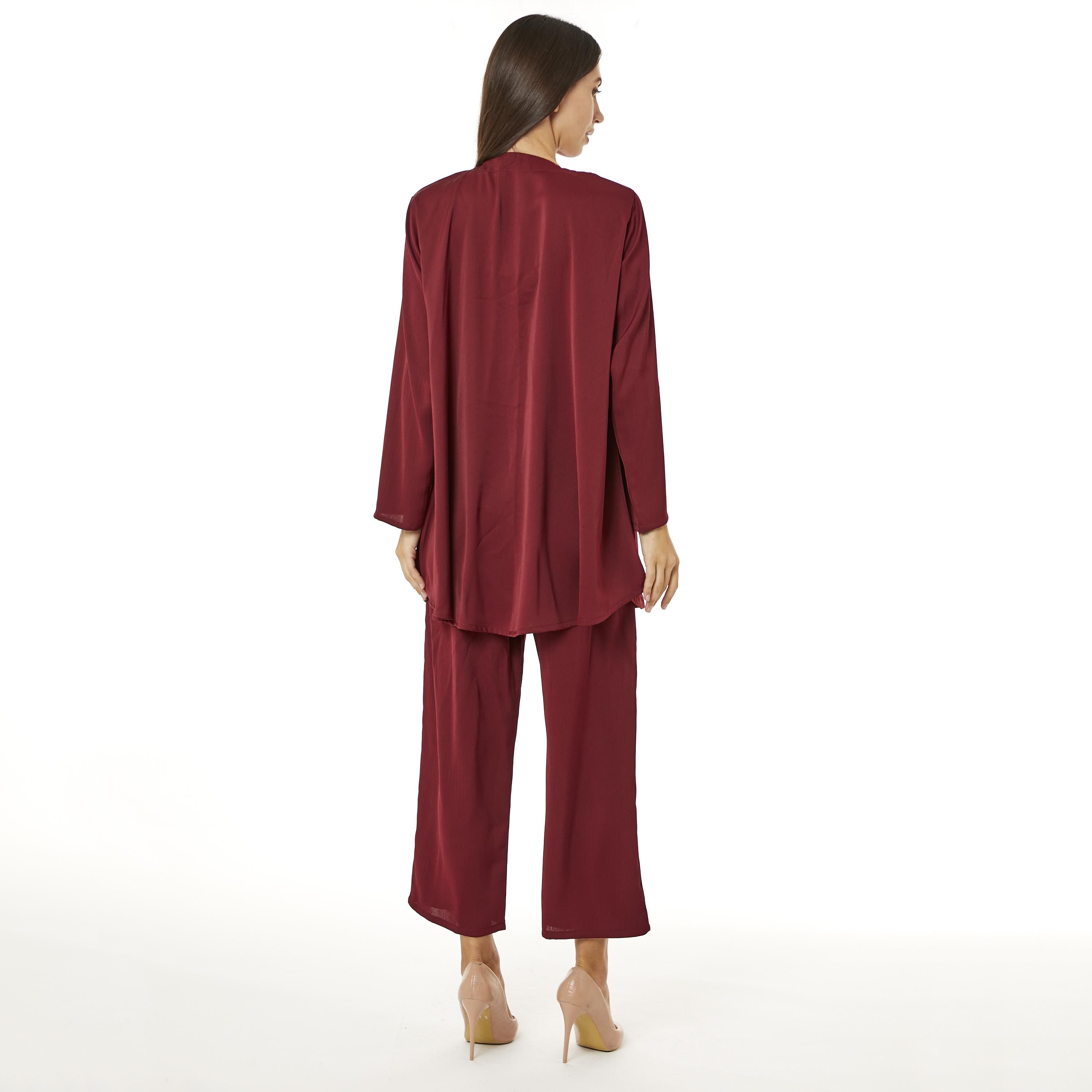 Moistreet 2-Piece Set Red Beaded Zoom Fabric Women's Top with Pants-women-arabicclothing-abayainner-image-4