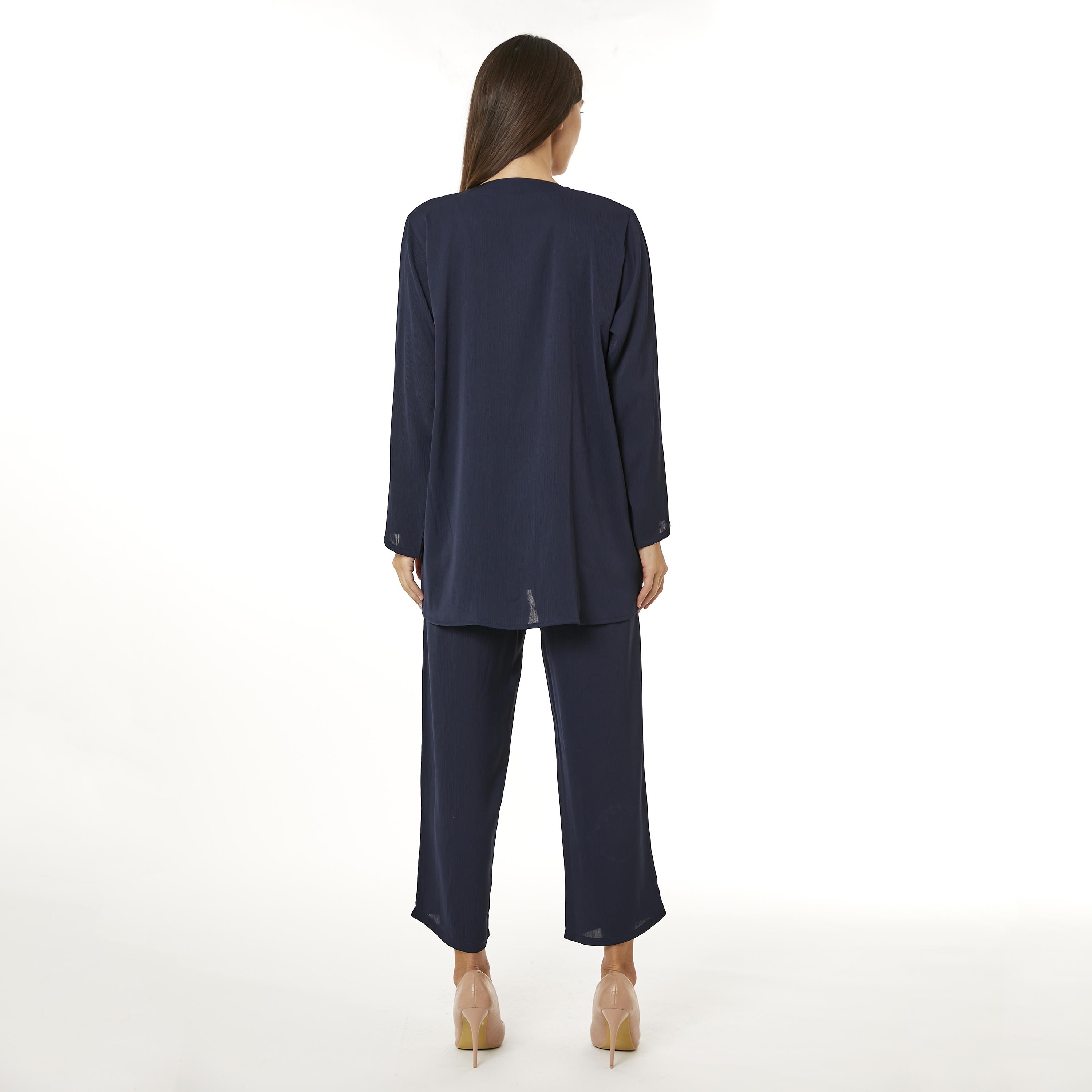 Moistreet 2-Piece Set Navy Beaded Zoom Fabric Women's Top with Pants-women-arabicclothing-abayainner-image-4