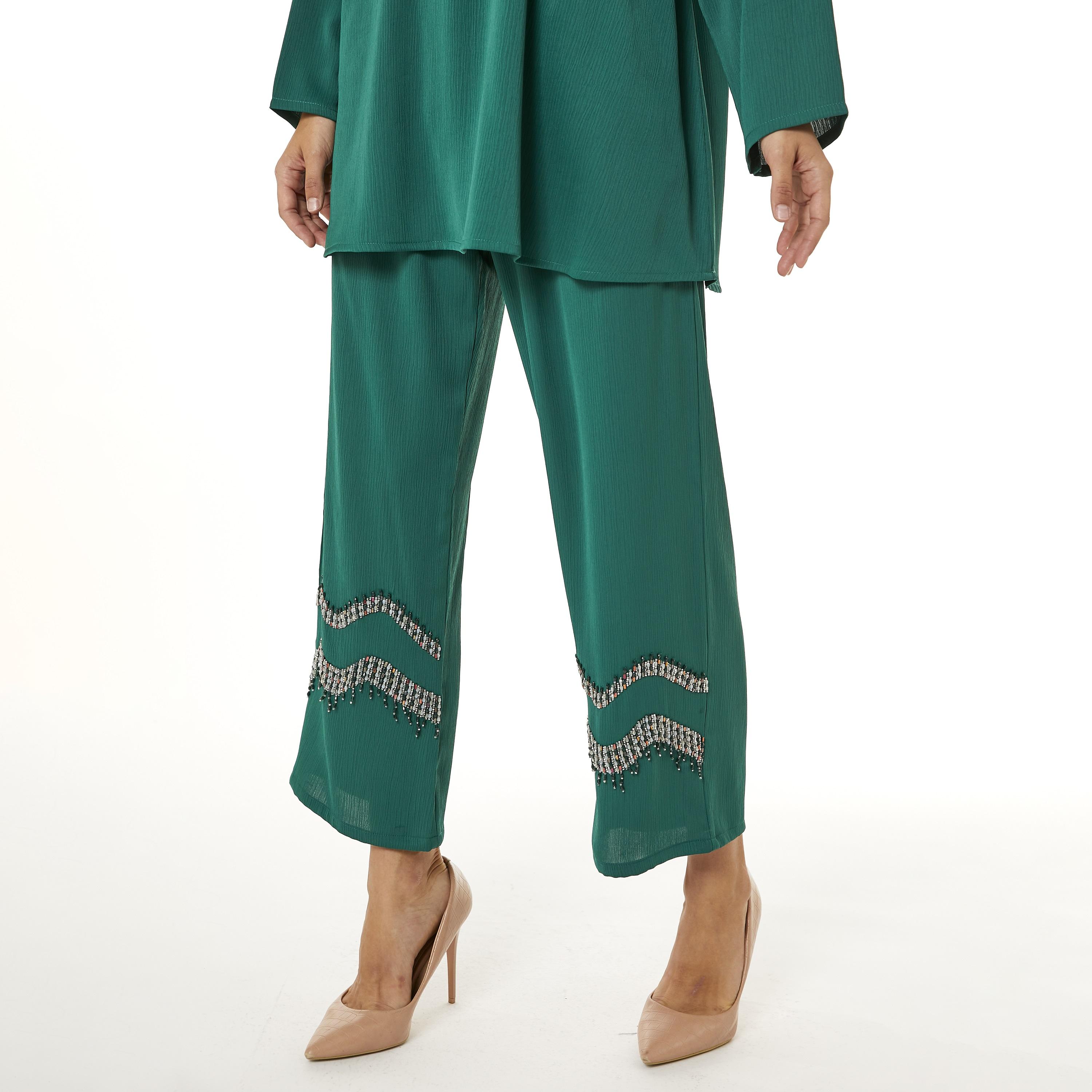 Moistreet 2-Piece Set Green Zoom Fabric Women's Top with Pants-women-arabicclothing-abayainner-image-2