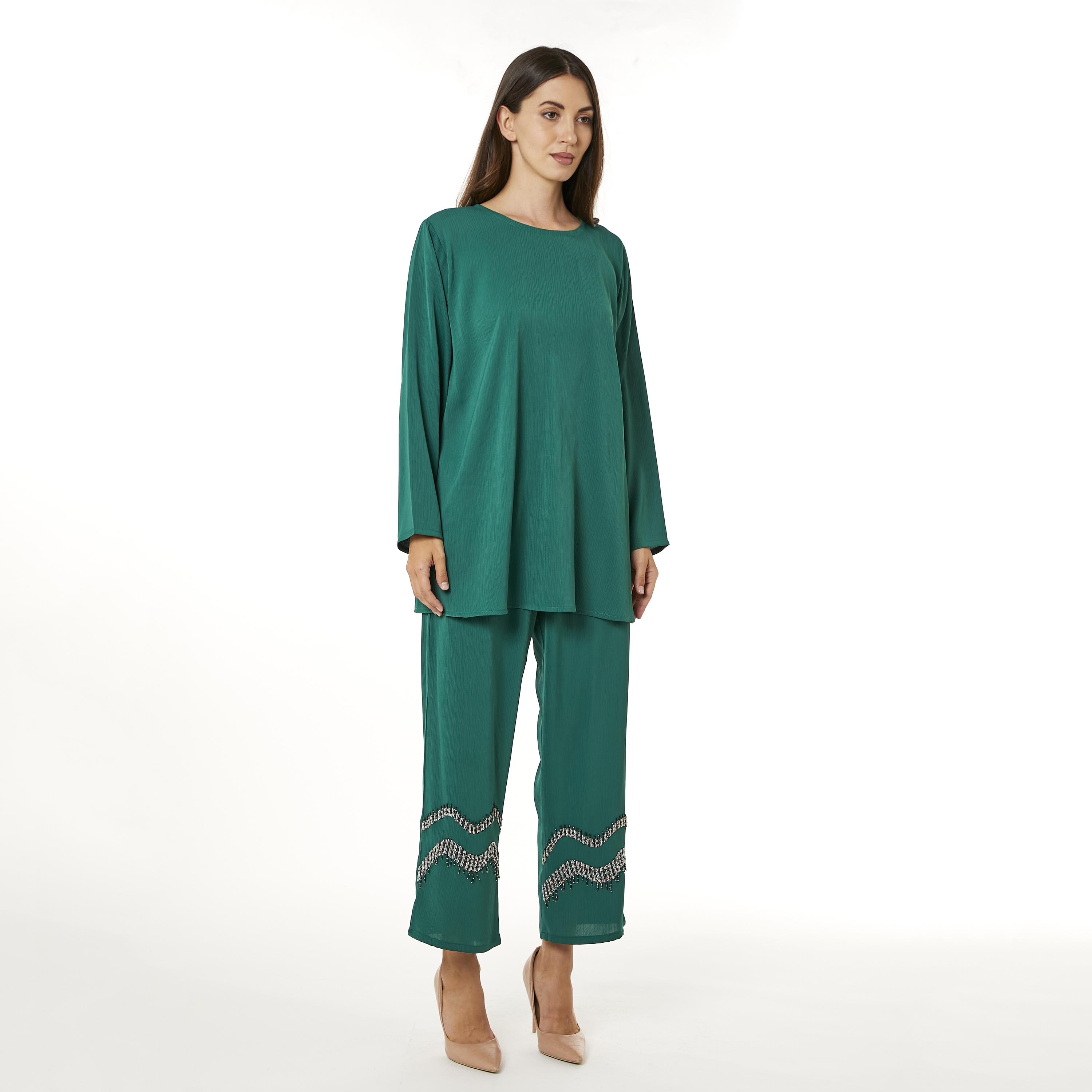 Moistreet 2-Piece Set Green Zoom Fabric Women's Top with Pants-women-arabicclothing-abayainner-image-3