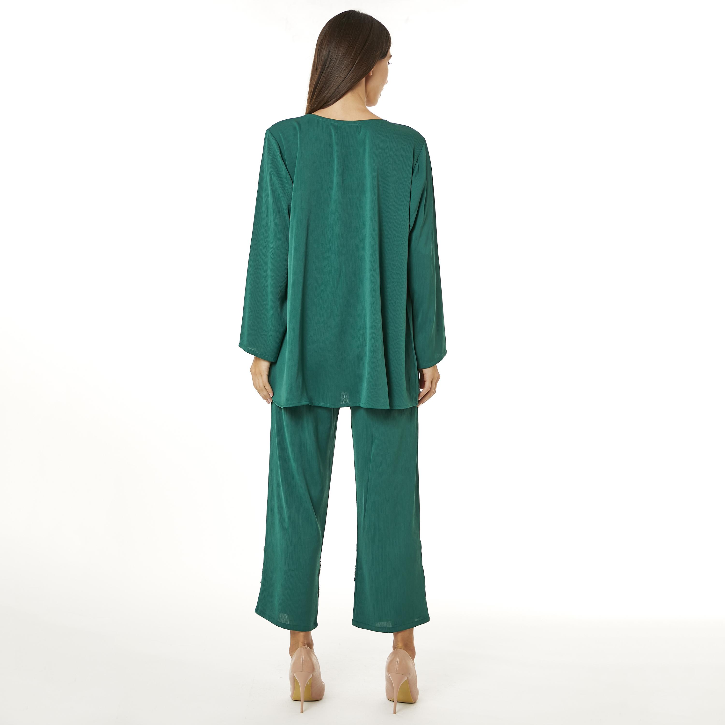 Moistreet 2-Piece Set Green Zoom Fabric Women's Top with Pants-women-arabicclothing-abayainner-image-4