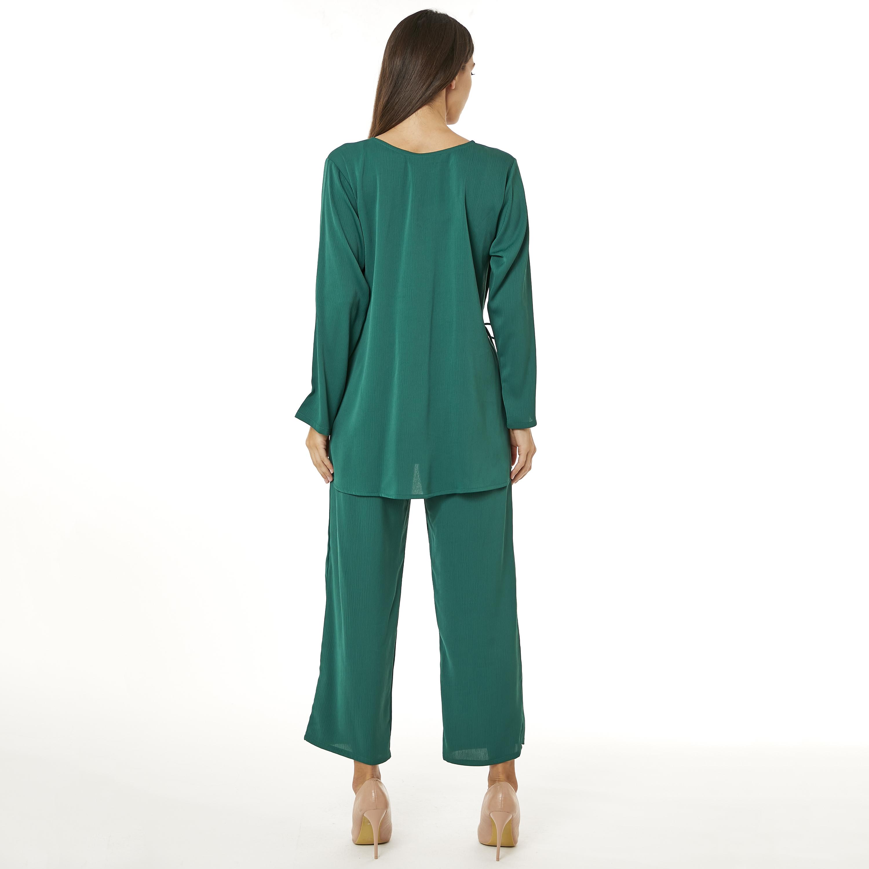 Moistreet 2-Piece Set Green Beaded Zoom Fabric Women's Top with Pants-women-arabicclothing-abayainner-image-4