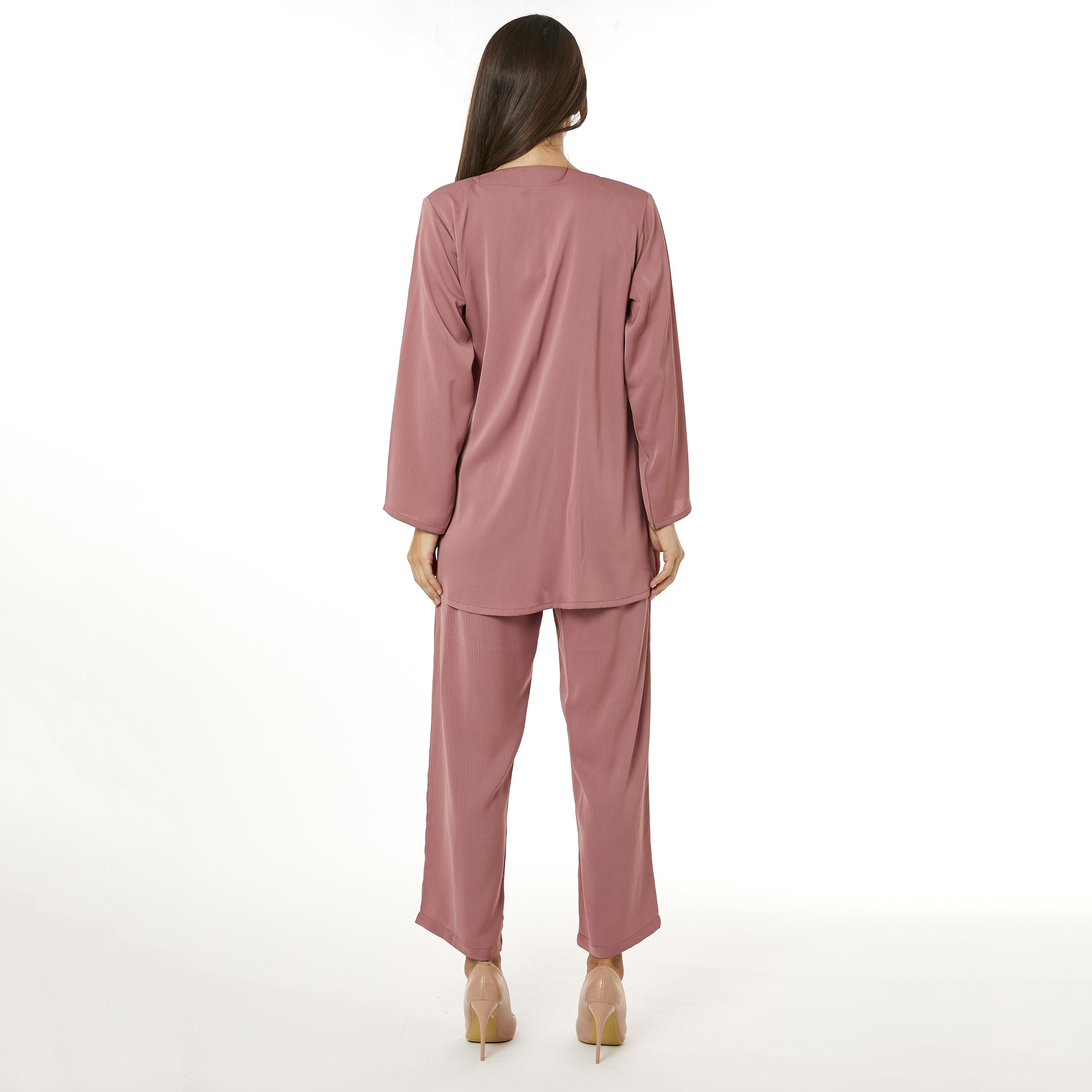 Moistreet 2-Piece Set Pink Beaded Zoom Fabric Women's Top with Pants-women-arabicclothing-abayainner-image-4