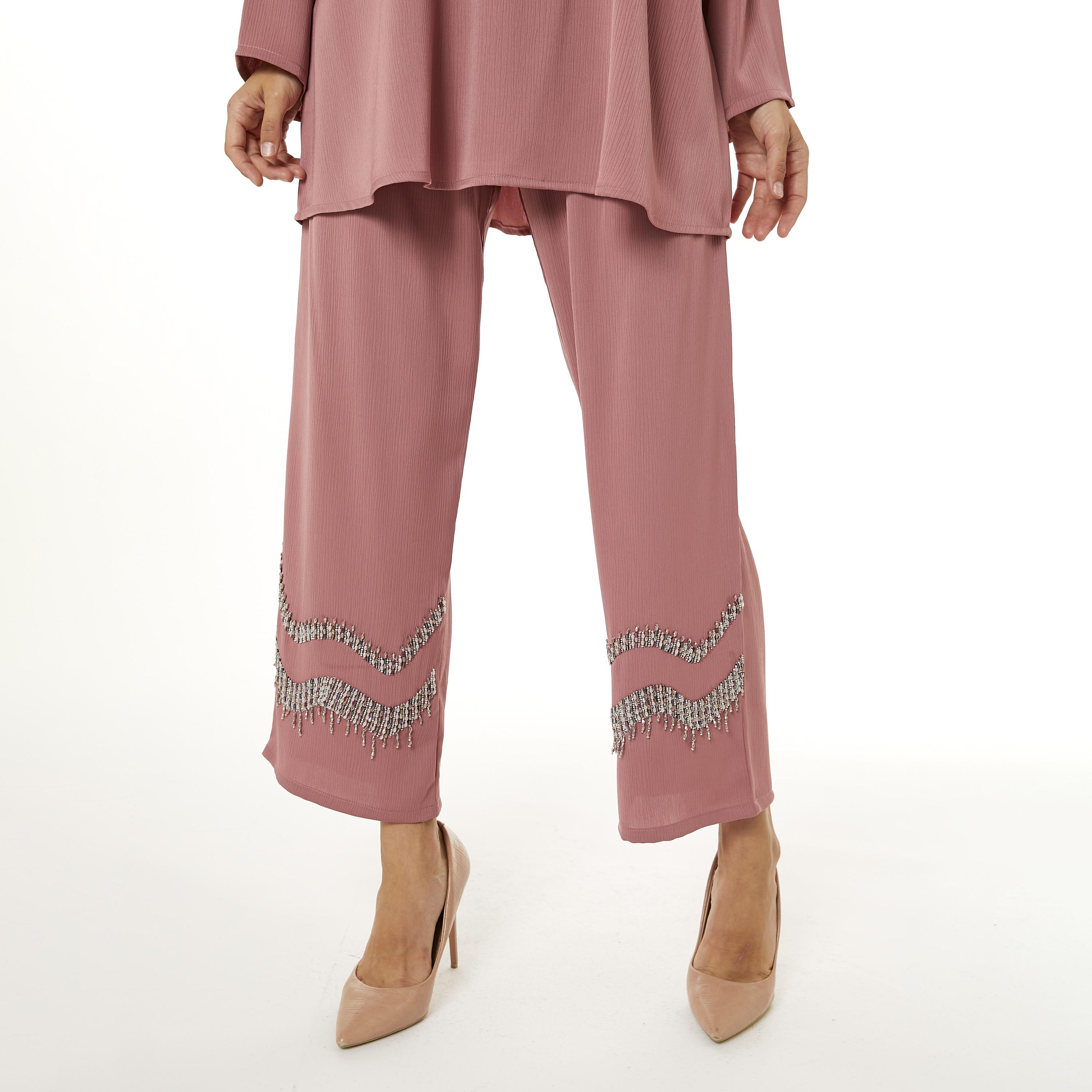 Moistreet 2-Piece Set Pink Zoom Fabric Women's Top with Pants-women-arabicclothing-abayainner-image-2